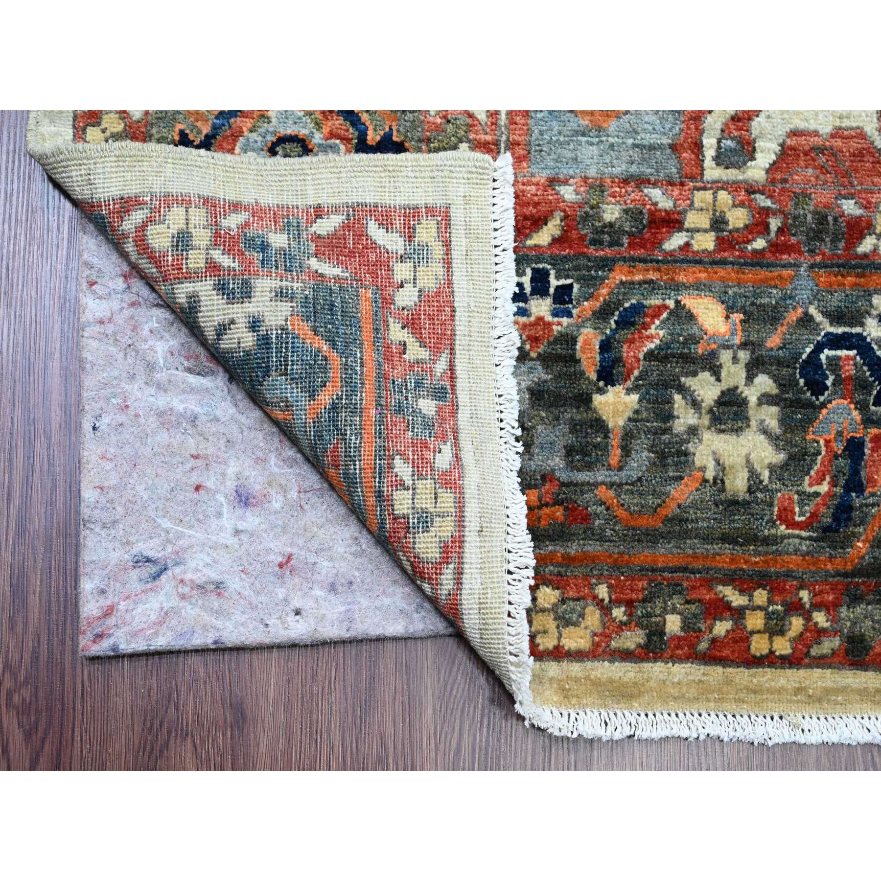 8'2"x10' Khaki Brown with Navy Blue, Hand Knotted, Serapi Heriz, Aryana Collection, Vegetable Dyes, 100% Wool, Densely Woven, Oriental Rug Sh20004