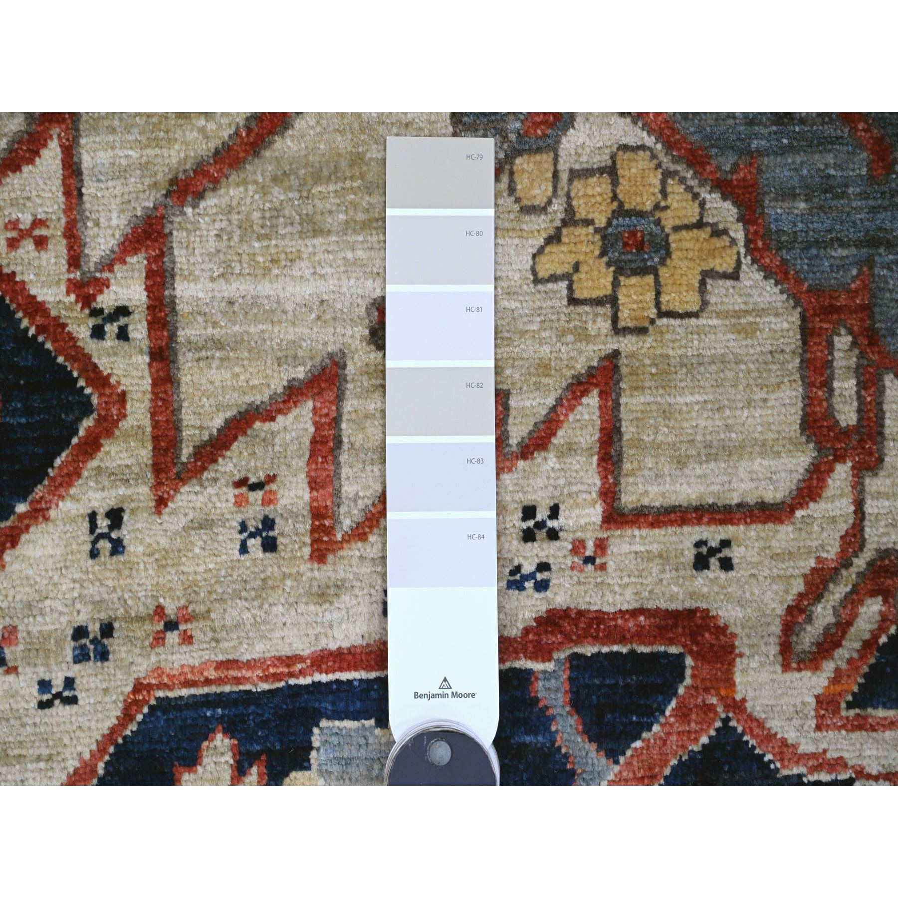 8'2"x10' Khaki Brown with Navy Blue, Hand Knotted, Serapi Heriz, Aryana Collection, Vegetable Dyes, 100% Wool, Densely Woven, Oriental Rug Sh20004