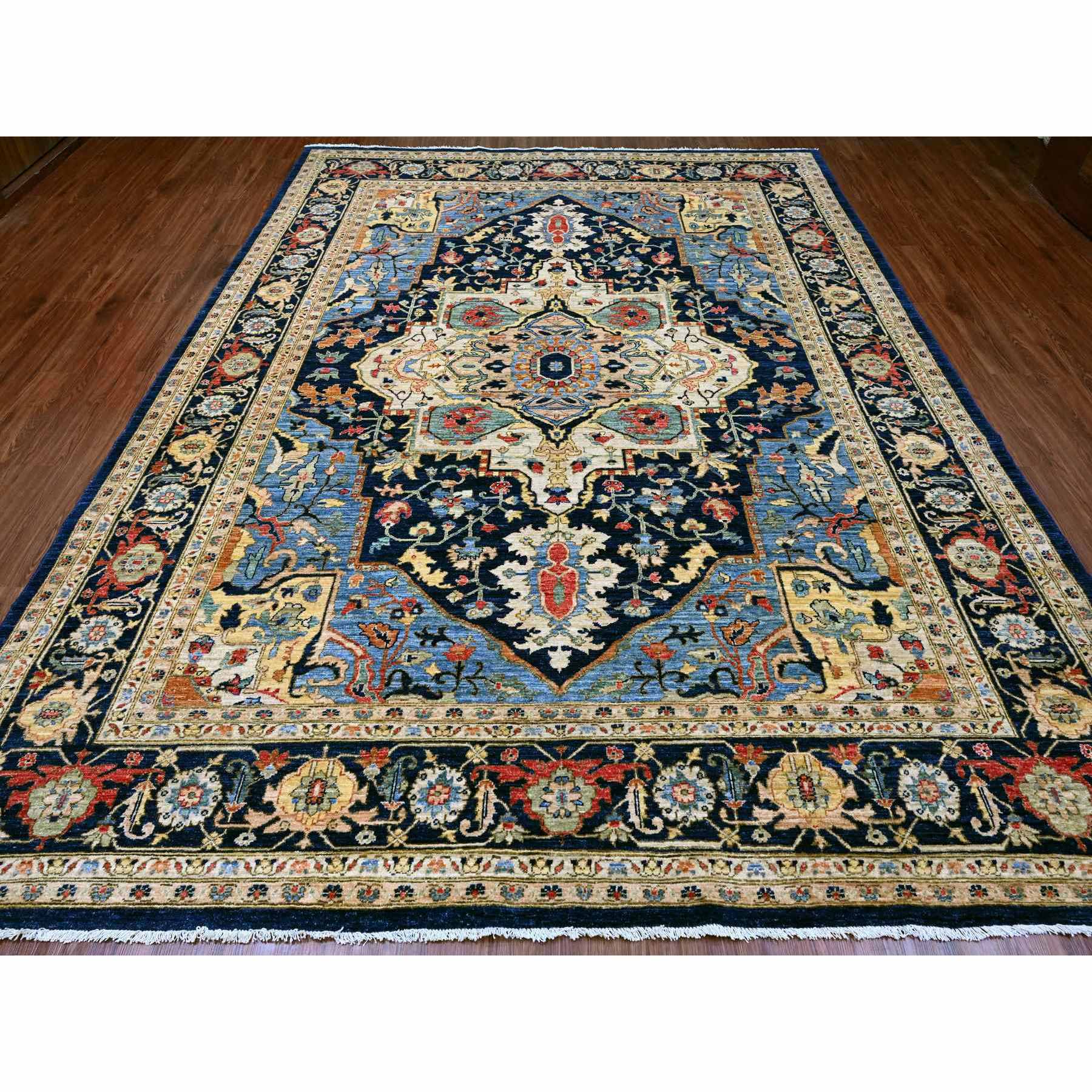 9'2"x11'10" Space Cadet Blue, Aryana Grade, Afghan Peshawar with Heriz Design, Vegetable Dyes, 100% Wool, Densely Woven, Hand Knotted, Oriental Rug Sh20005