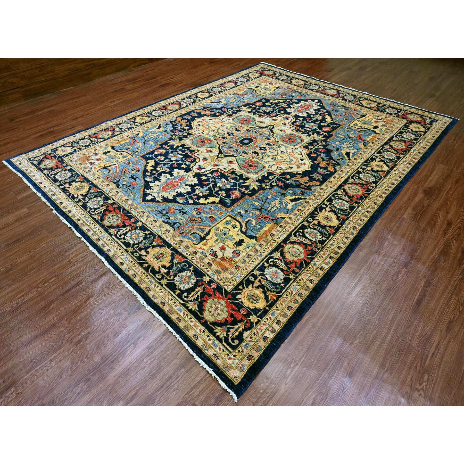9'2"x11'10" Space Cadet Blue, Aryana Grade, Afghan Peshawar with Heriz Design, Vegetable Dyes, 100% Wool, Densely Woven, Hand Knotted, Oriental Rug Sh20005