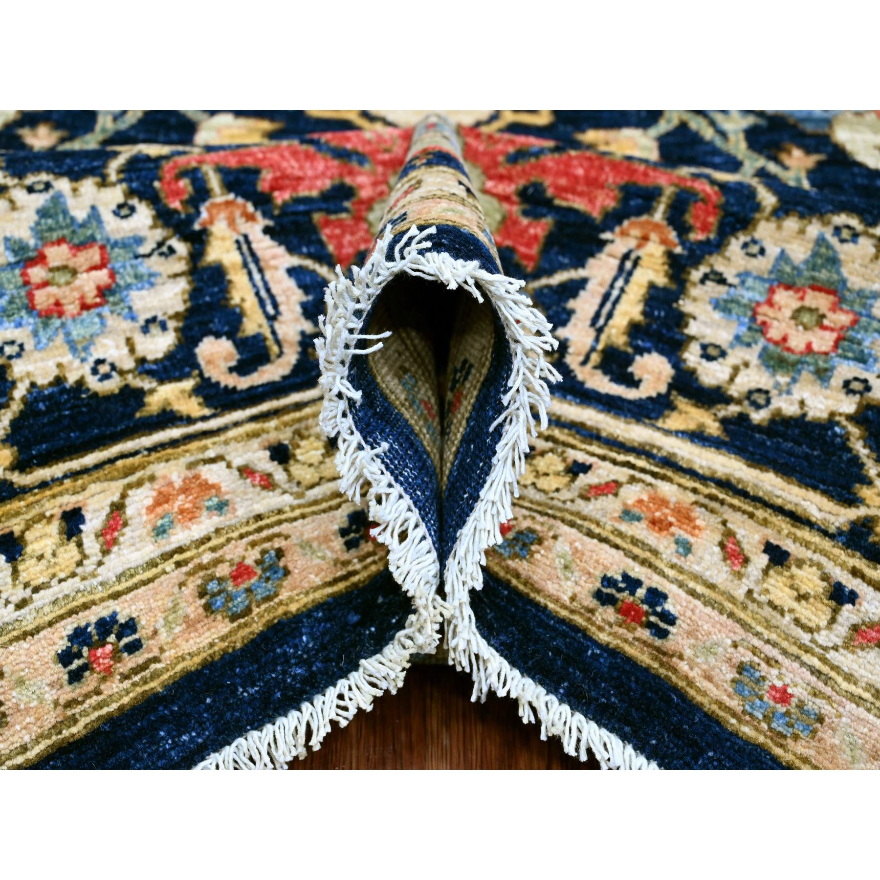 9'2"x11'10" Space Cadet Blue, Aryana Grade, Afghan Peshawar with Heriz Design, Vegetable Dyes, 100% Wool, Densely Woven, Hand Knotted, Oriental Rug Sh20005