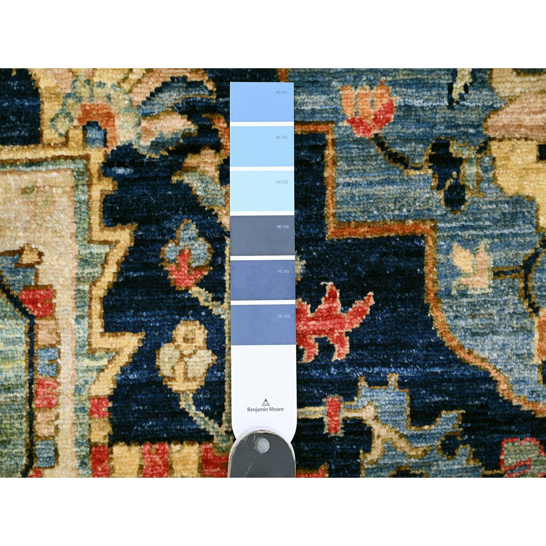 9'2"x11'10" Space Cadet Blue, Aryana Grade, Afghan Peshawar with Heriz Design, Vegetable Dyes, 100% Wool, Densely Woven, Hand Knotted, Oriental Rug Sh20005