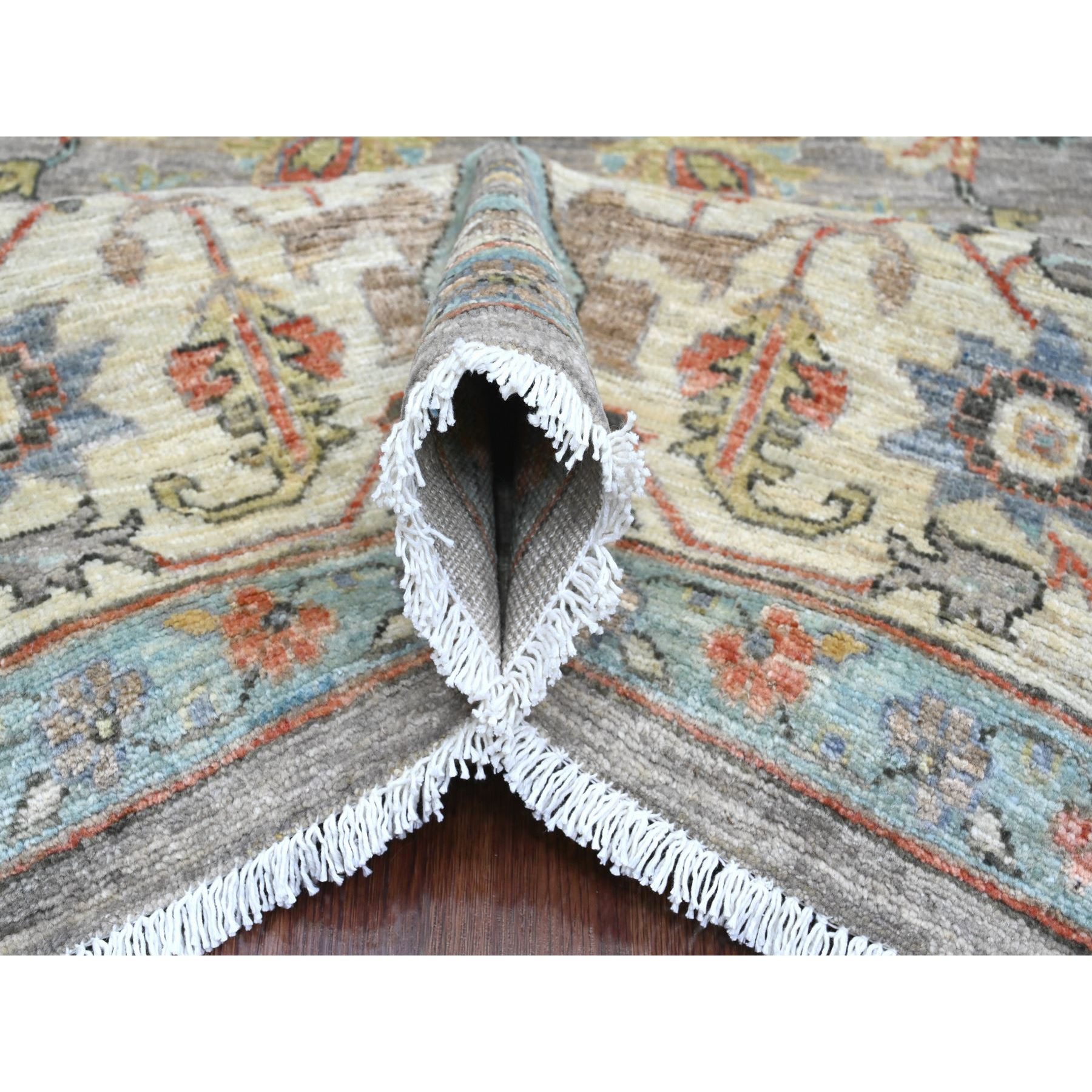 9'x11'8" Fossil Gray, Aryana Collection, Afghan Peshawar with Heriz All Over Design, Vegetable Dyes, Hand Knotted, Pure Wool, Densely Woven, Oriental Rug Sh20006