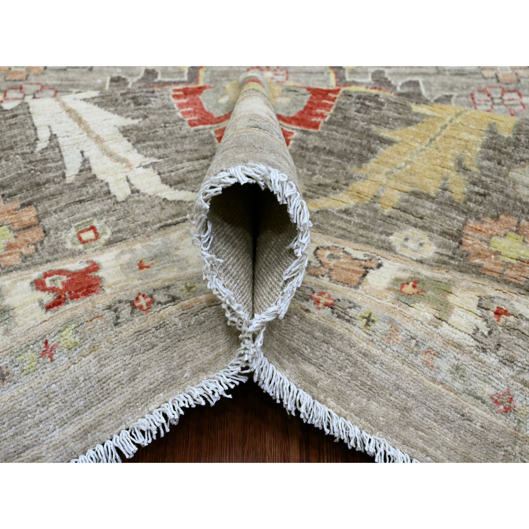 12'x15'1" Fossil Gray, Peshawar with Heriz All Over Design, Hand Knotted, 100% Wool, Natural Dyes, Densely Woven, Oversized, Oriental Rug Sh20007