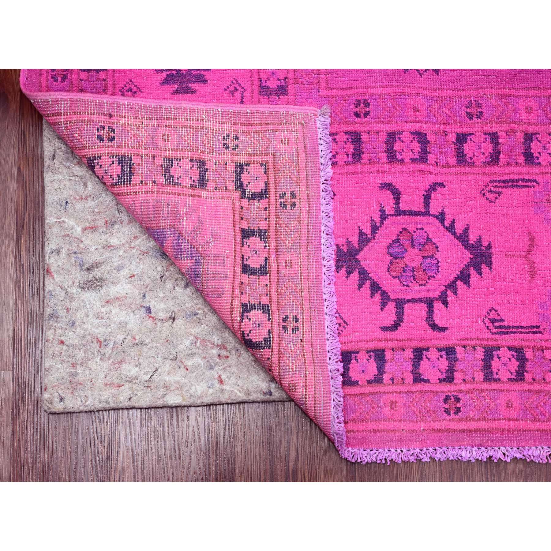 8'x10' Hot Pink, Overdyed Kazak with Geometric Medallions Design, Hand Knotted, 100% Wool, Oriental Rug Sh20008