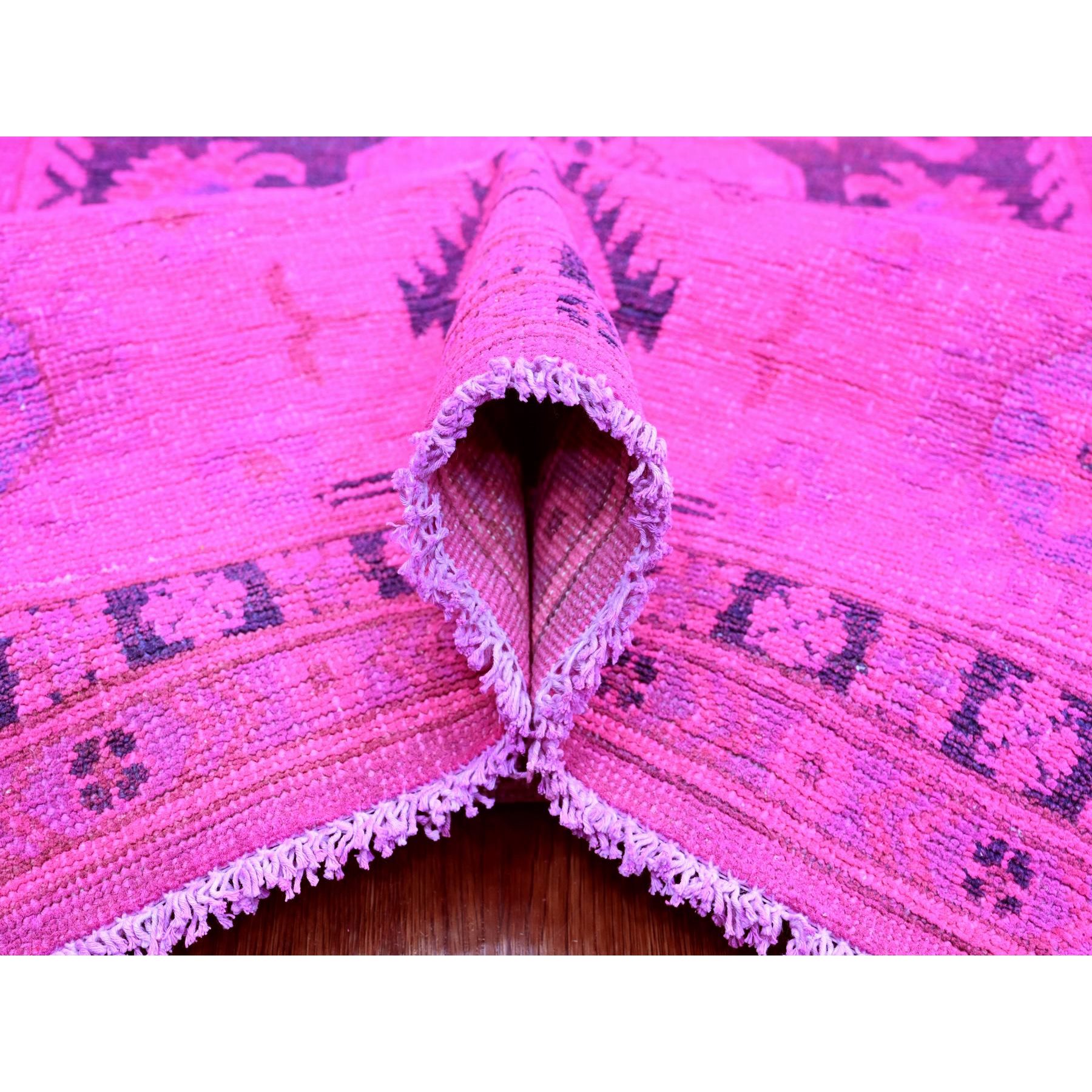 8'x10' Hot Pink, Overdyed Kazak with Geometric Medallions Design, Hand Knotted, 100% Wool, Oriental Rug Sh20008