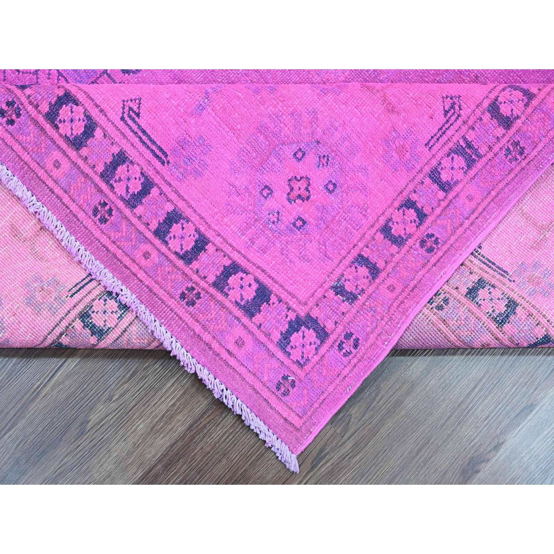 8'x10' Hot Pink, Overdyed Kazak with Geometric Medallions Design, Hand Knotted, 100% Wool, Oriental Rug Sh20008
