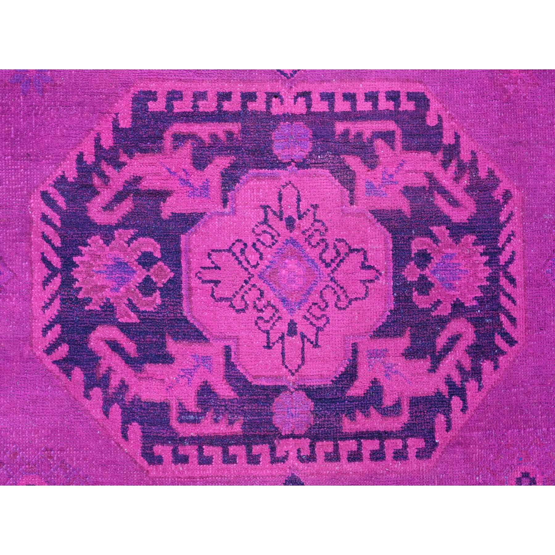 8'x10' Hot Pink, Overdyed Kazak with Geometric Medallions Design, Hand Knotted, 100% Wool, Oriental Rug Sh20008