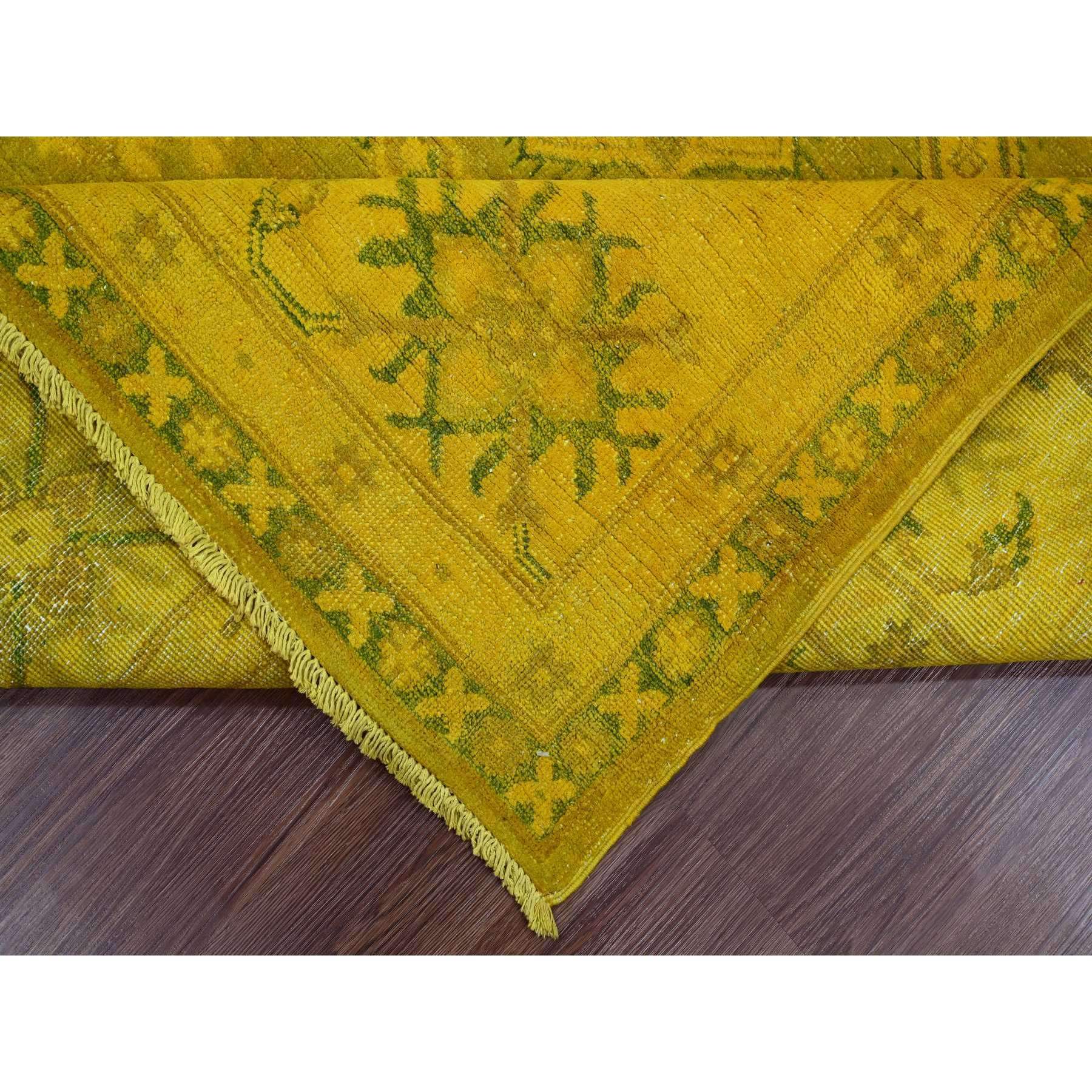 7'6"x9'5" Golden Yellow, Overdyed Kazak with Geometric Medallions Design, 100% Wool, Hand Knotted, Oriental Rug Sh20009