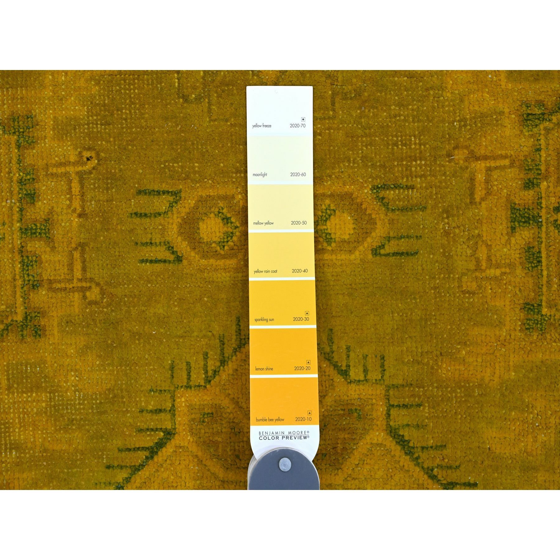 7'6"x9'5" Golden Yellow, Overdyed Kazak with Geometric Medallions Design, 100% Wool, Hand Knotted, Oriental Rug Sh20009