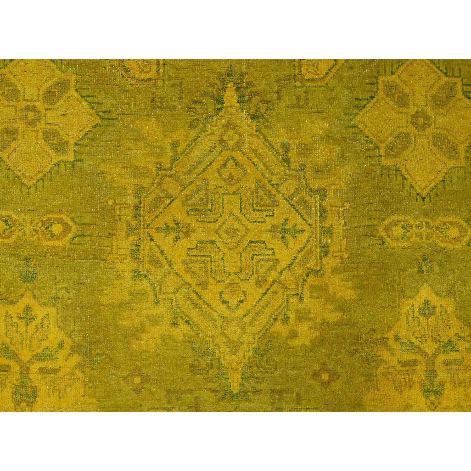 7'6"x9'5" Golden Yellow, Overdyed Kazak with Geometric Medallions Design, 100% Wool, Hand Knotted, Oriental Rug Sh20009