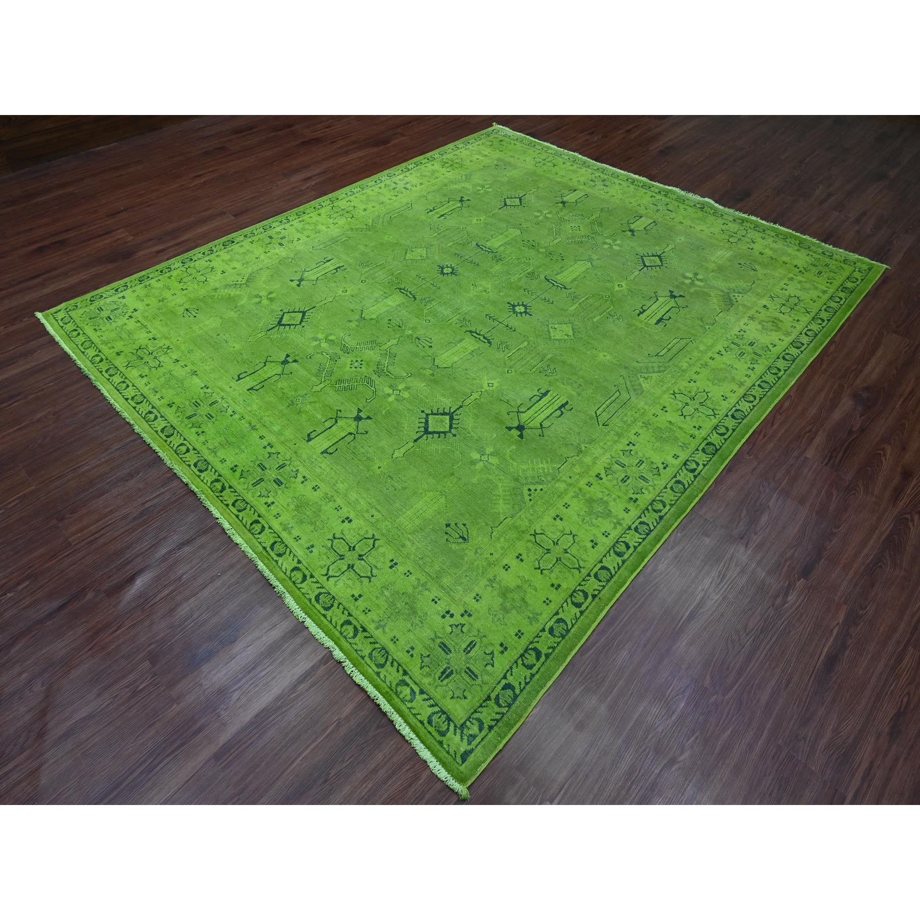 8'x9'6" Emerald Green, Overdyed Kazak with All Over Geometric Pattern, Hand Knotted, 100% Wool, Oriental Rug Sh20010