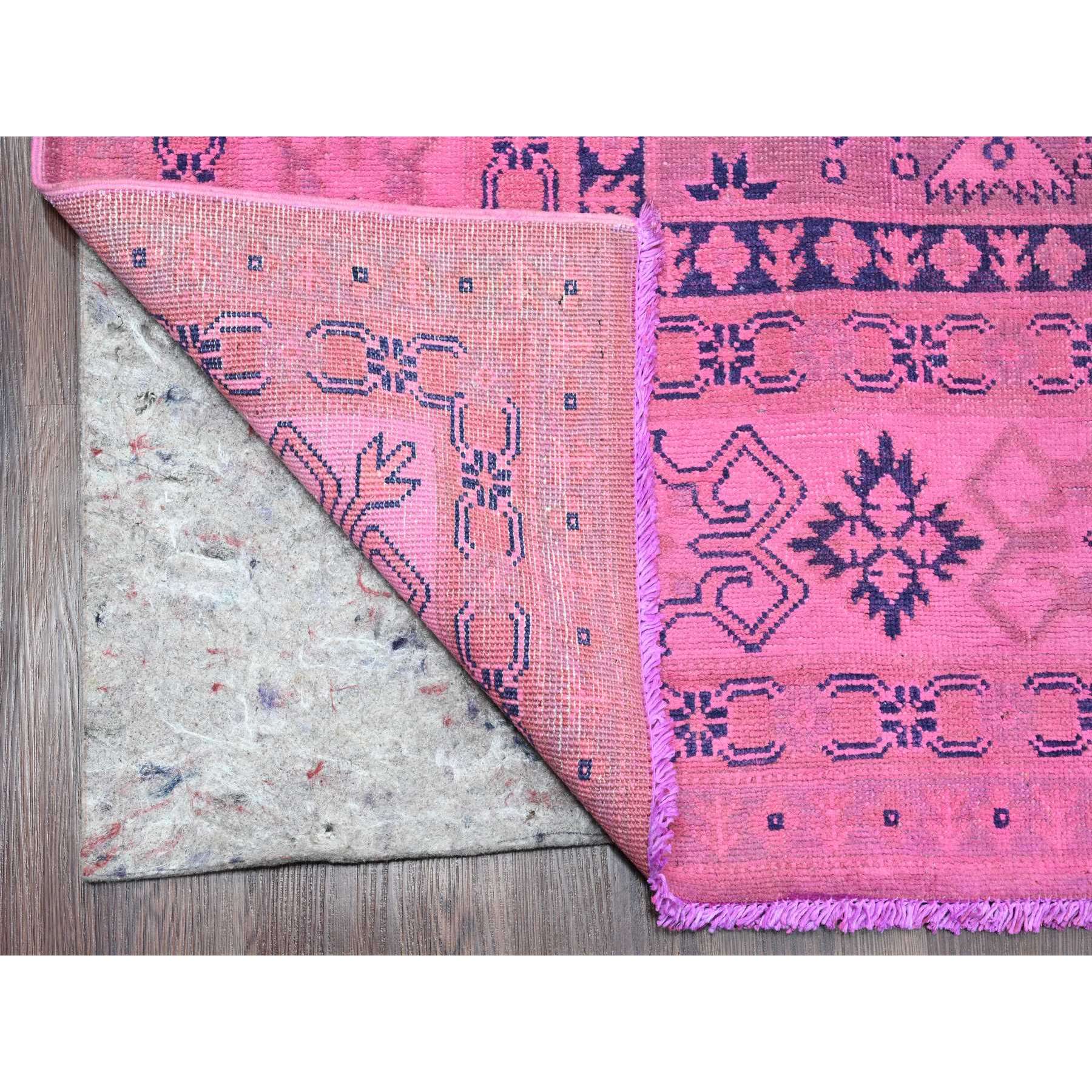 7'10"x9'7" Fuscia Pink, Overdyed Kazak with Tribal Medallions Design, Pure Wool, Hand Knotted, Oriental Rug Sh20011