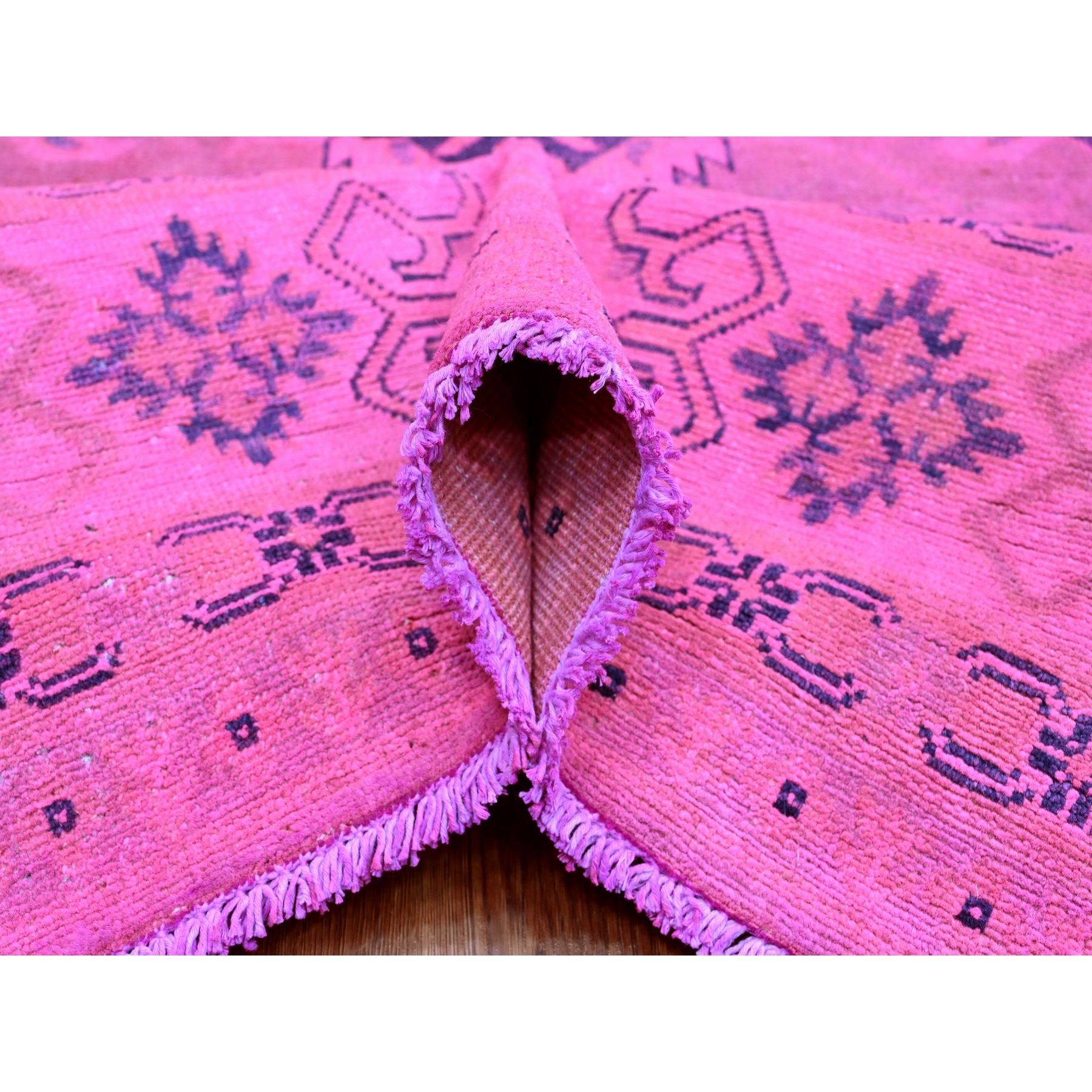7'10"x9'7" Fuscia Pink, Overdyed Kazak with Tribal Medallions Design, Pure Wool, Hand Knotted, Oriental Rug Sh20011