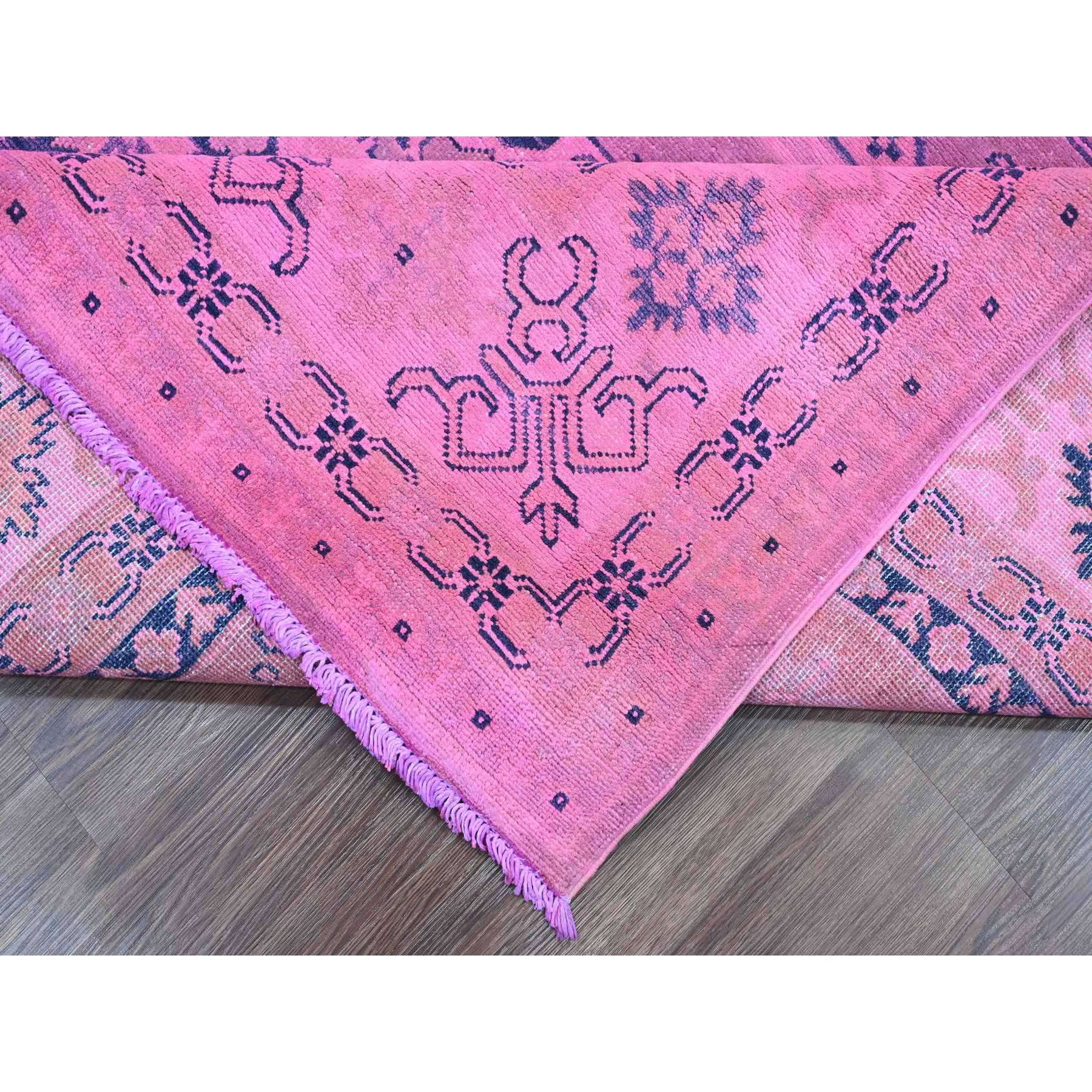 7'10"x9'7" Fuscia Pink, Overdyed Kazak with Tribal Medallions Design, Pure Wool, Hand Knotted, Oriental Rug Sh20011