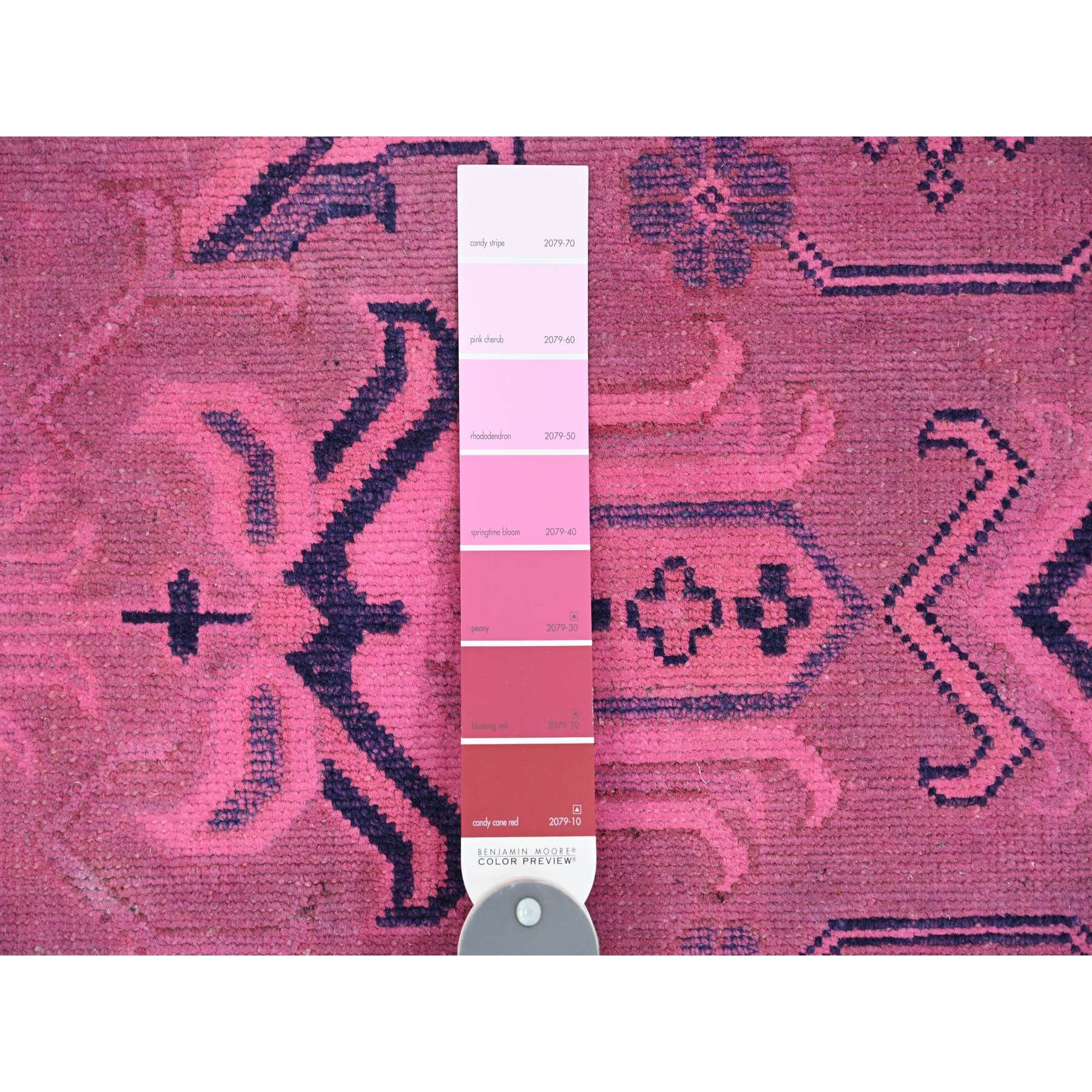 7'10"x9'7" Fuscia Pink, Overdyed Kazak with Tribal Medallions Design, Pure Wool, Hand Knotted, Oriental Rug Sh20011