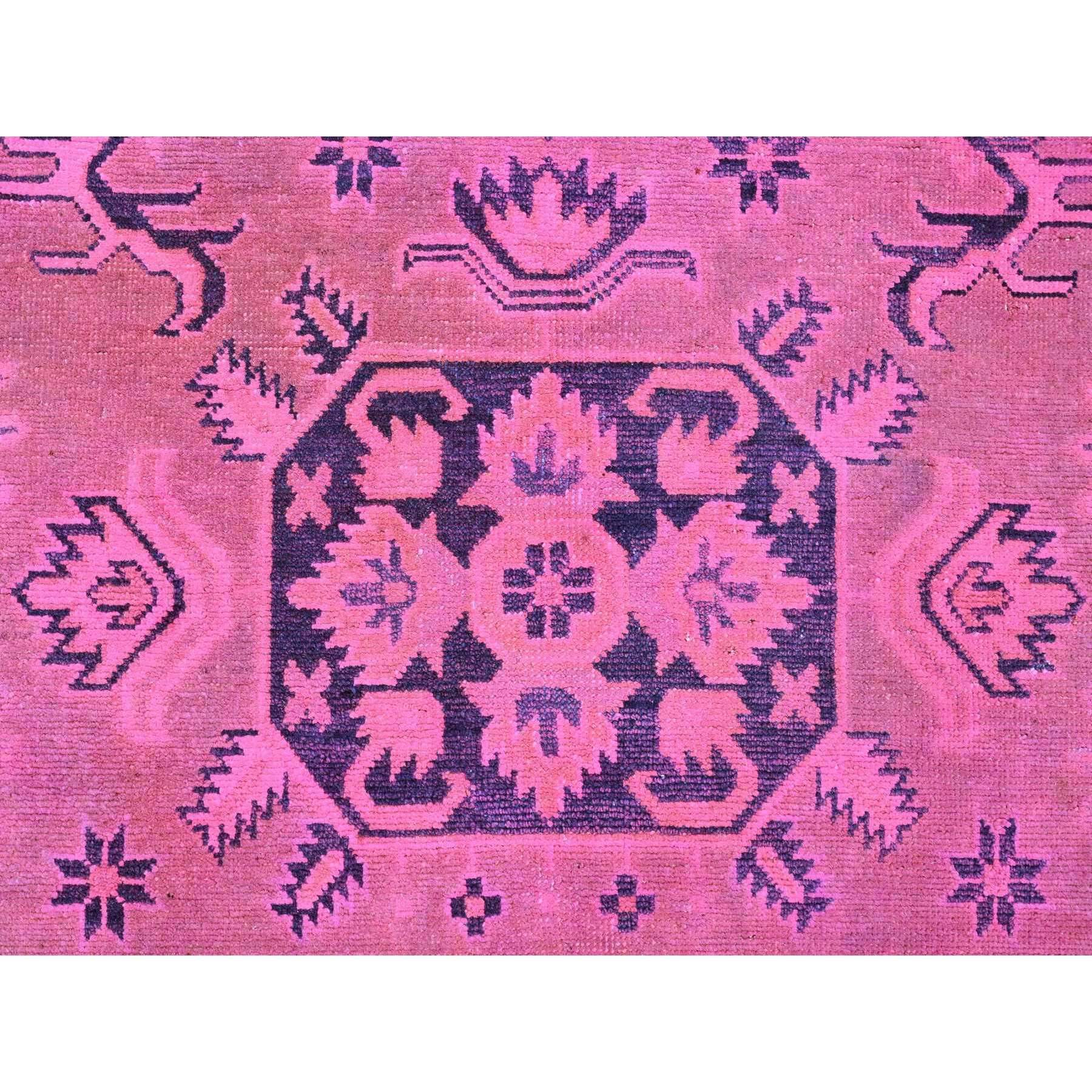 7'10"x9'7" Fuscia Pink, Overdyed Kazak with Tribal Medallions Design, Pure Wool, Hand Knotted, Oriental Rug Sh20011