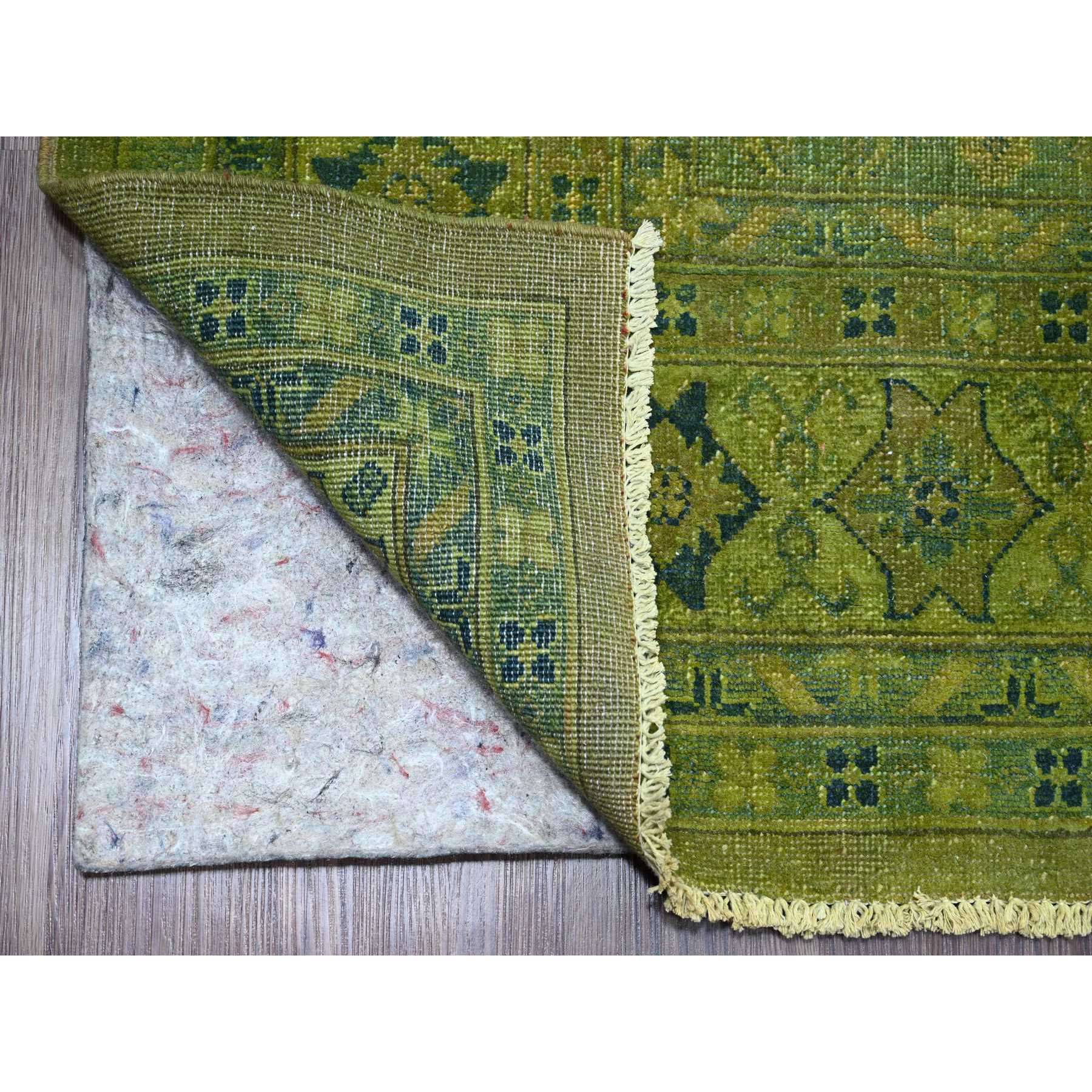 8'x9'6" Pickle Green, Overdyed Kazak with Star Medallions Design, Hand Knotted, 100% Wool, Oriental Rug Sh20012