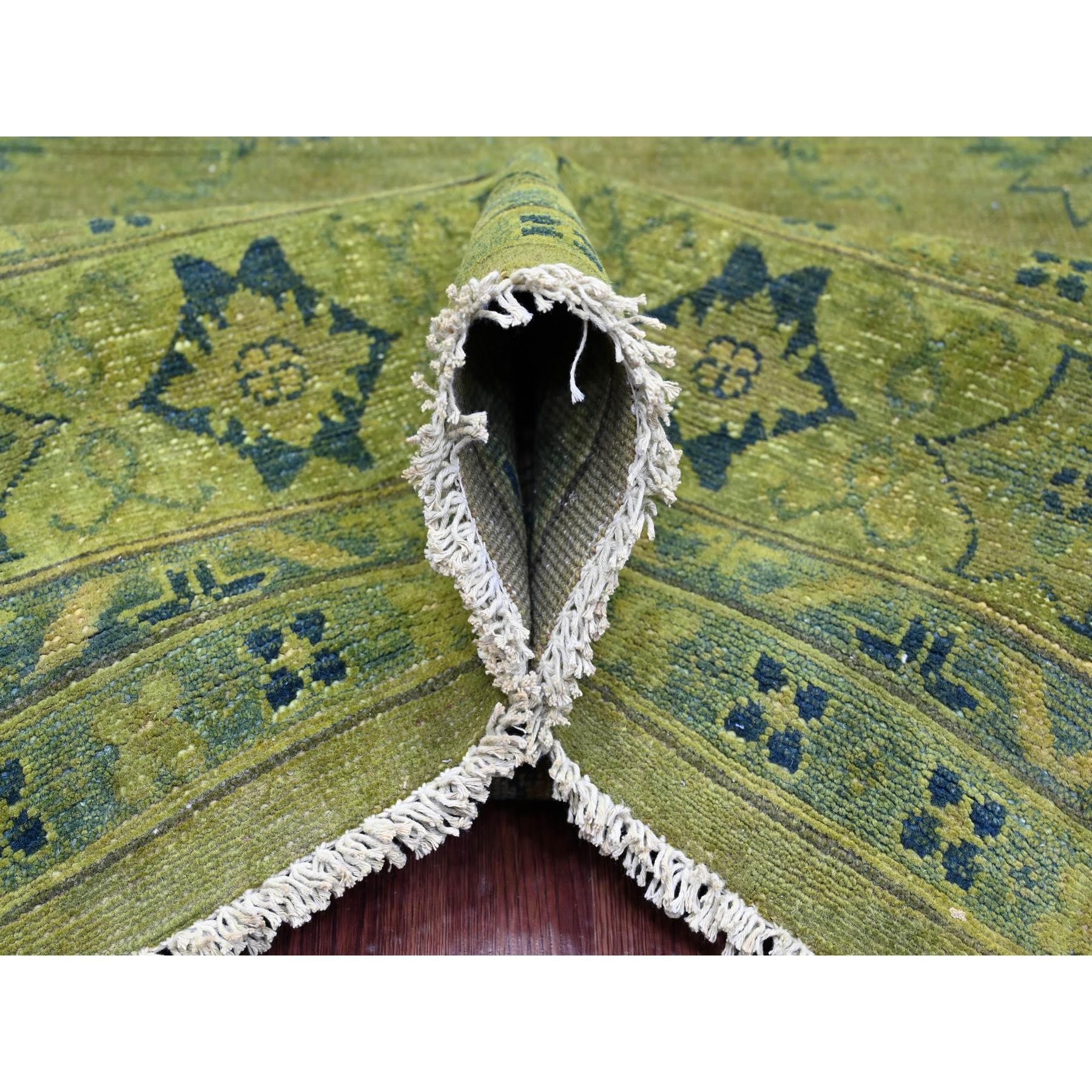 8'x9'6" Pickle Green, Overdyed Kazak with Star Medallions Design, Hand Knotted, 100% Wool, Oriental Rug Sh20012