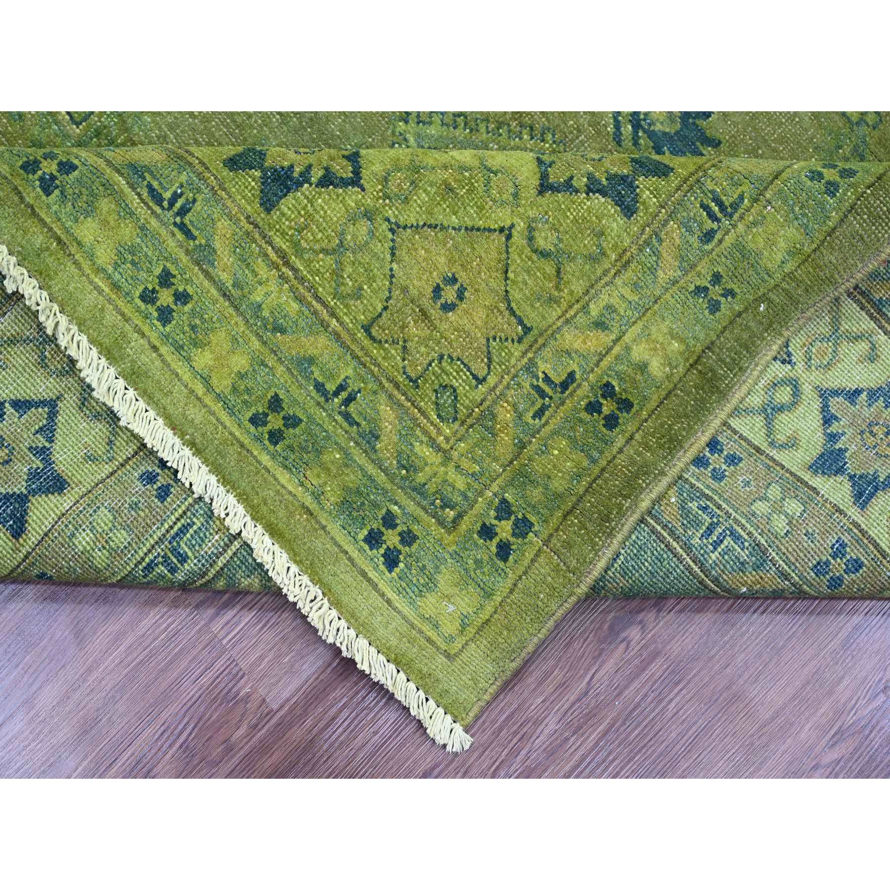 8'x9'6" Pickle Green, Overdyed Kazak with Star Medallions Design, Hand Knotted, 100% Wool, Oriental Rug Sh20012