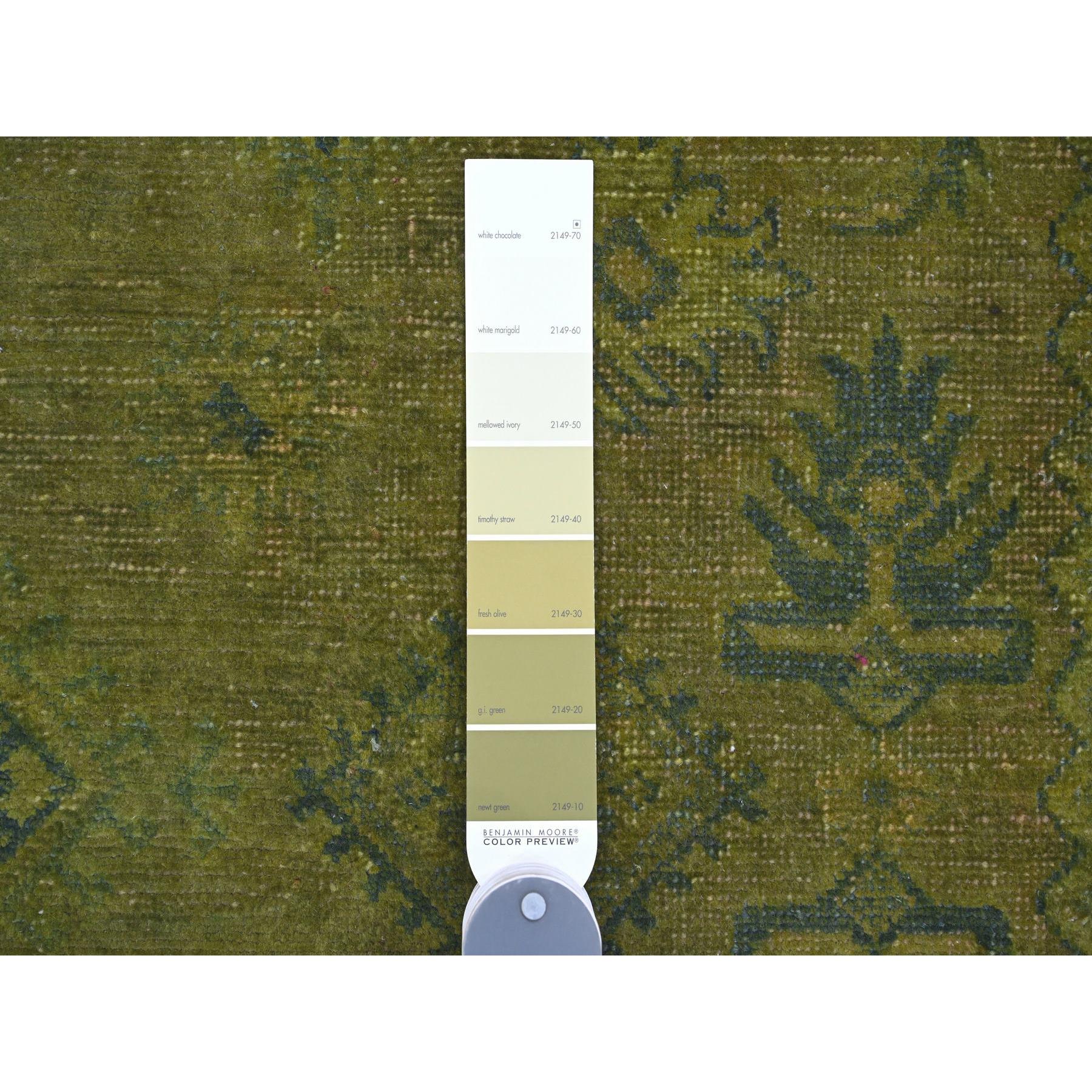 8'x9'6" Pickle Green, Overdyed Kazak with Star Medallions Design, Hand Knotted, 100% Wool, Oriental Rug Sh20012