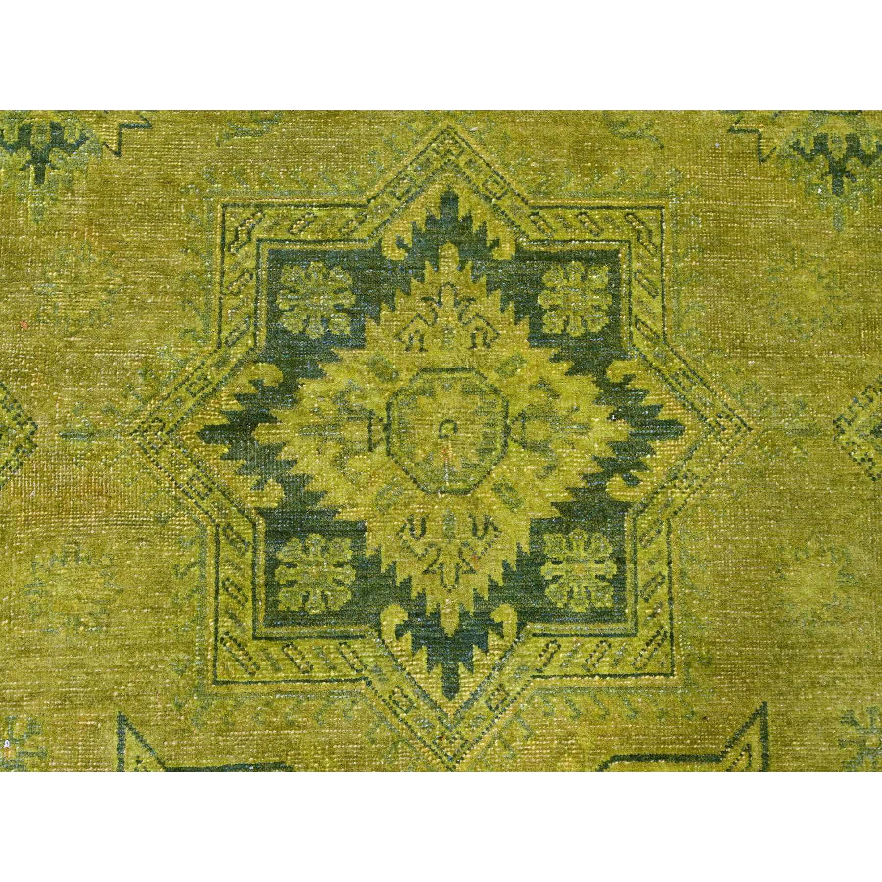 8'x9'6" Pickle Green, Overdyed Kazak with Star Medallions Design, Hand Knotted, 100% Wool, Oriental Rug Sh20012