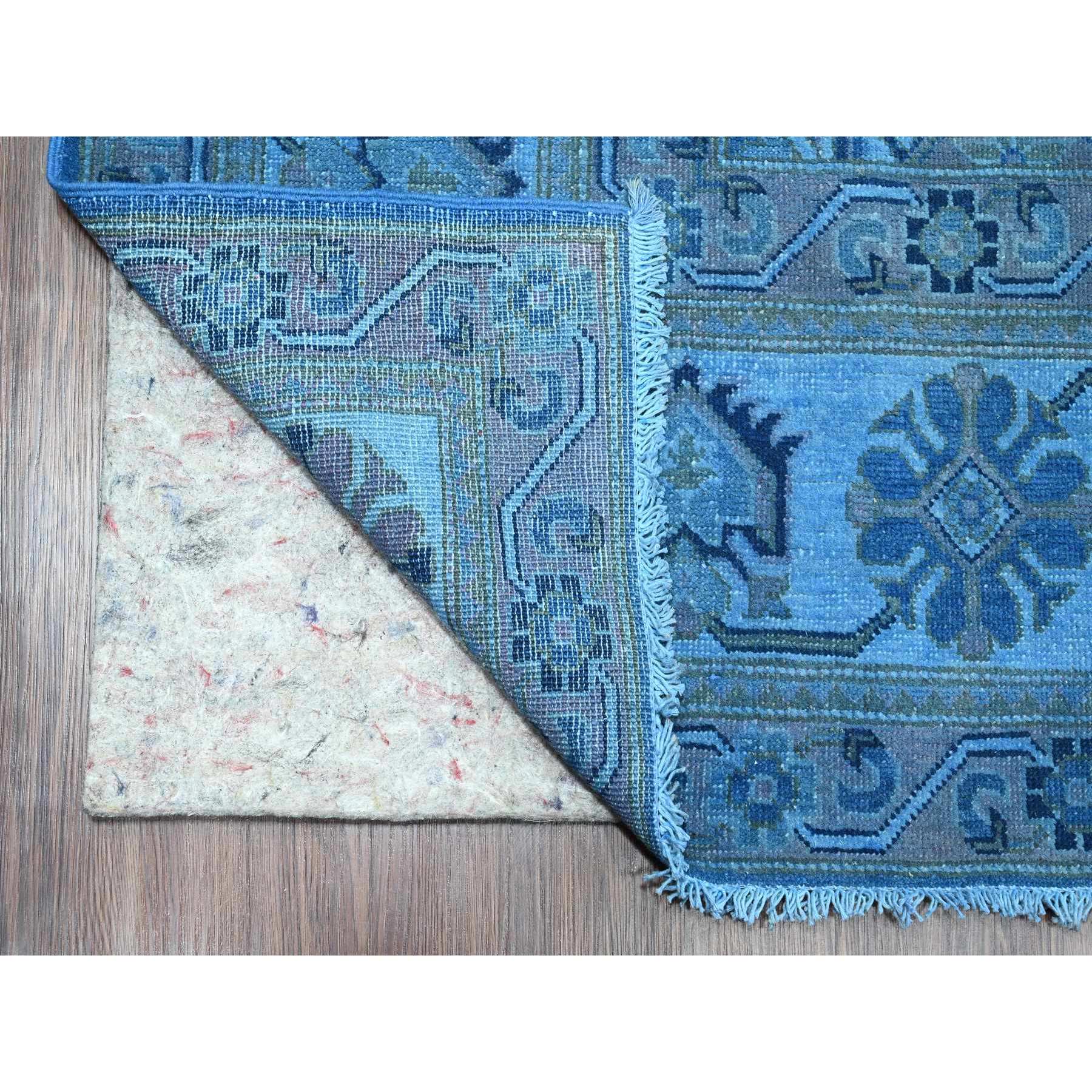 8'x9'9" Imperial Blue, 100% Wool, Overdyed Kazak with Geometric Medallions Design, Hand Knotted, Oriental Rug Sh20013