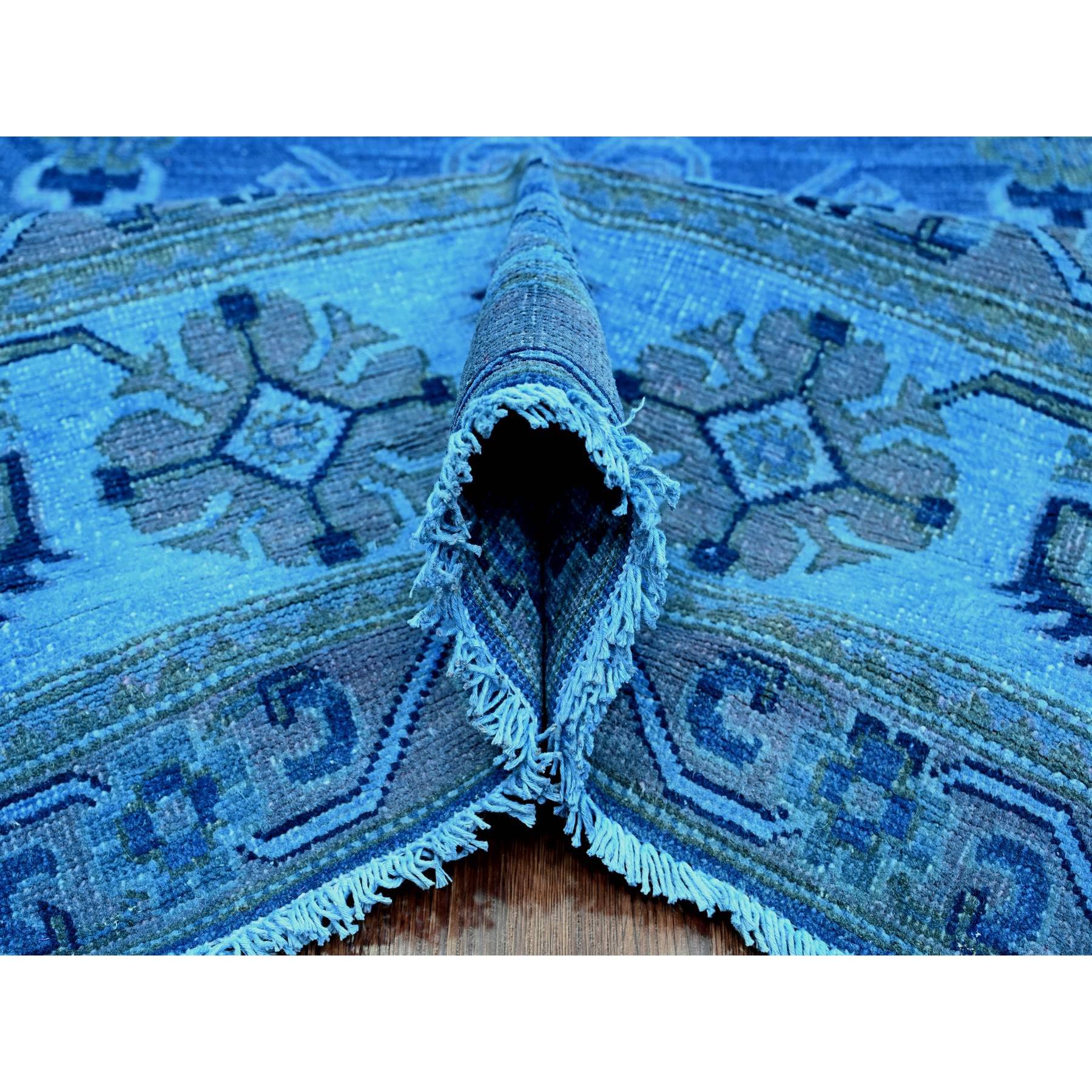 8'x9'9" Imperial Blue, 100% Wool, Overdyed Kazak with Geometric Medallions Design, Hand Knotted, Oriental Rug Sh20013