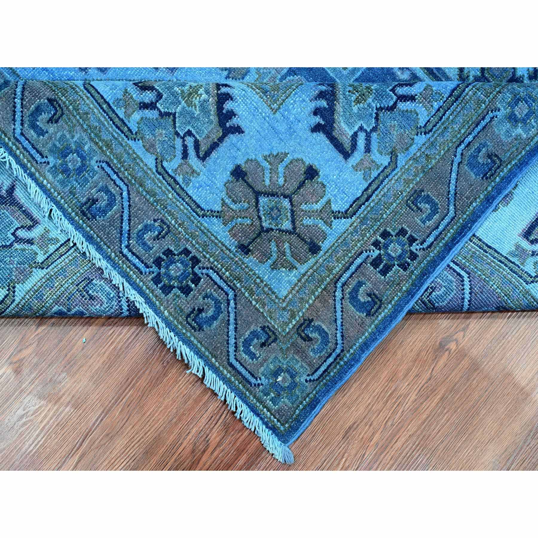 8'x9'9" Imperial Blue, 100% Wool, Overdyed Kazak with Geometric Medallions Design, Hand Knotted, Oriental Rug Sh20013