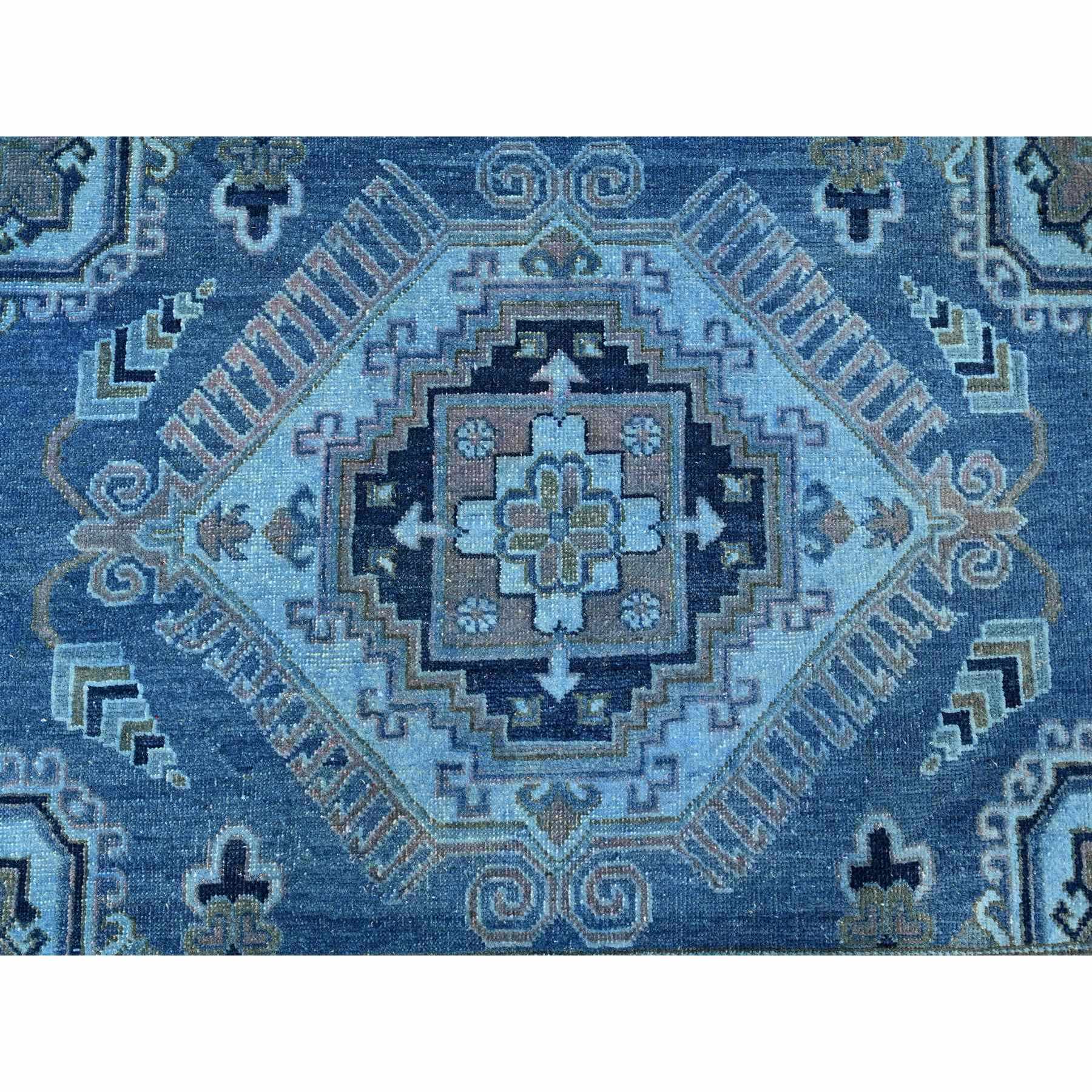 8'x9'9" Imperial Blue, 100% Wool, Overdyed Kazak with Geometric Medallions Design, Hand Knotted, Oriental Rug Sh20013
