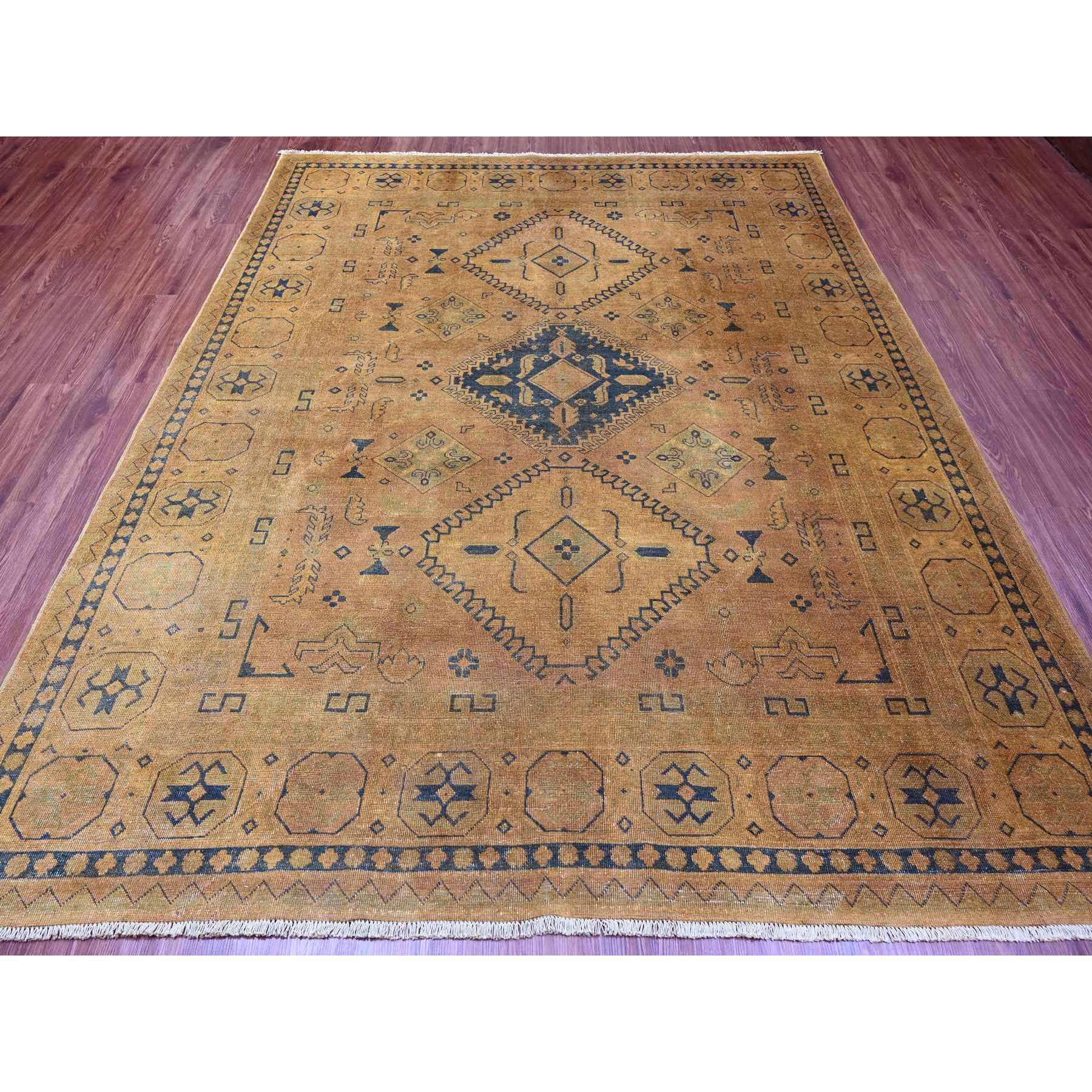 8'x9'5" Honey Brown, Overdyed Kazak with Geometric Medallions Design, Hand Knotted, 100% Wool, Oriental Rug Sh20014