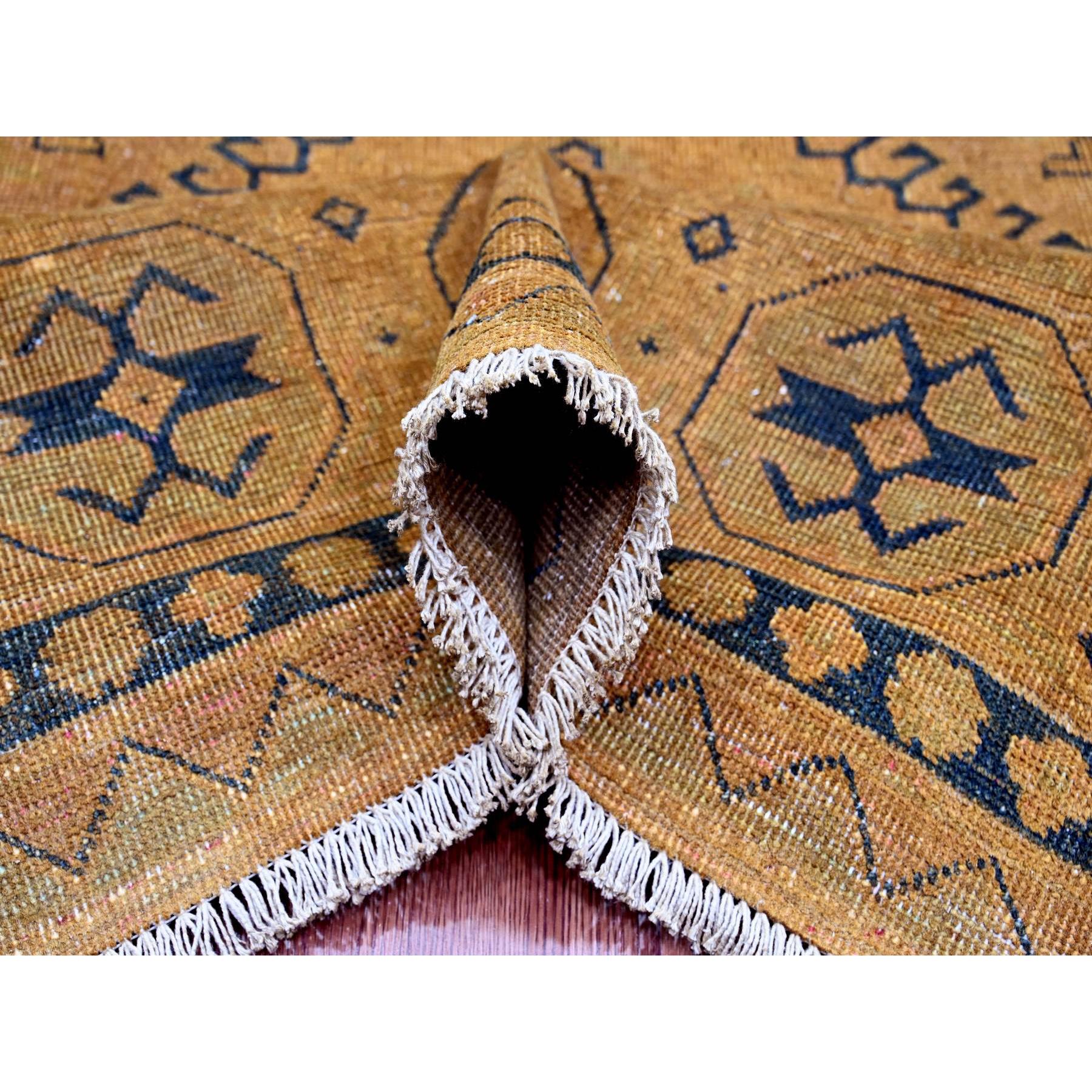 8'x9'5" Honey Brown, Overdyed Kazak with Geometric Medallions Design, Hand Knotted, 100% Wool, Oriental Rug Sh20014