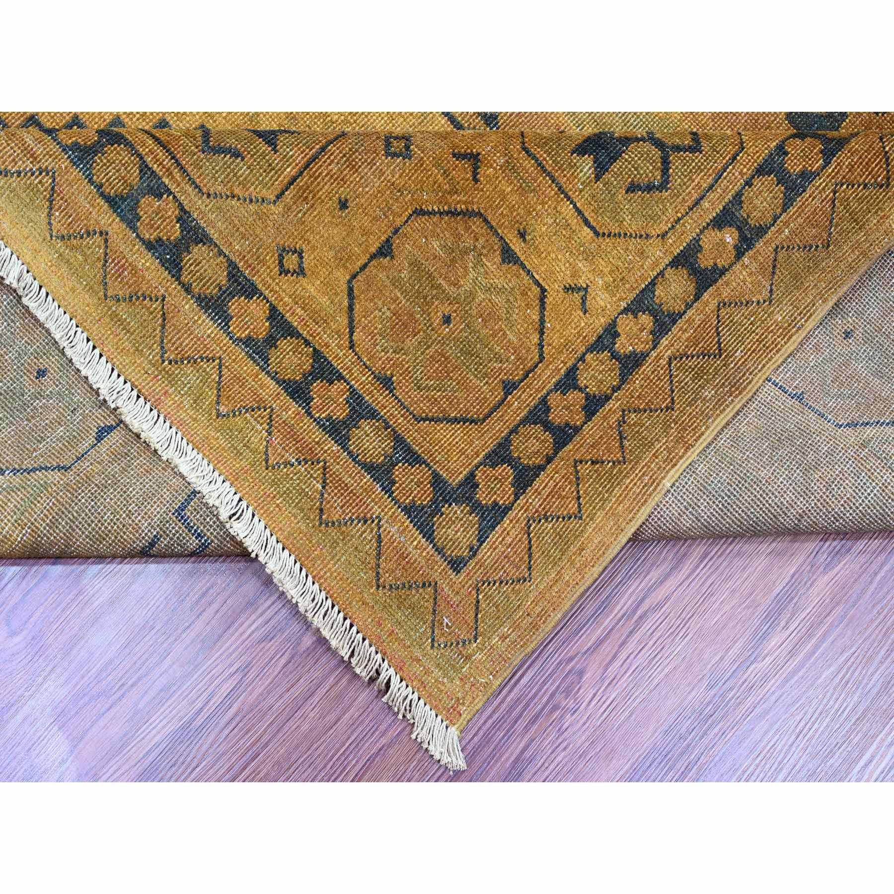 8'x9'5" Honey Brown, Overdyed Kazak with Geometric Medallions Design, Hand Knotted, 100% Wool, Oriental Rug Sh20014