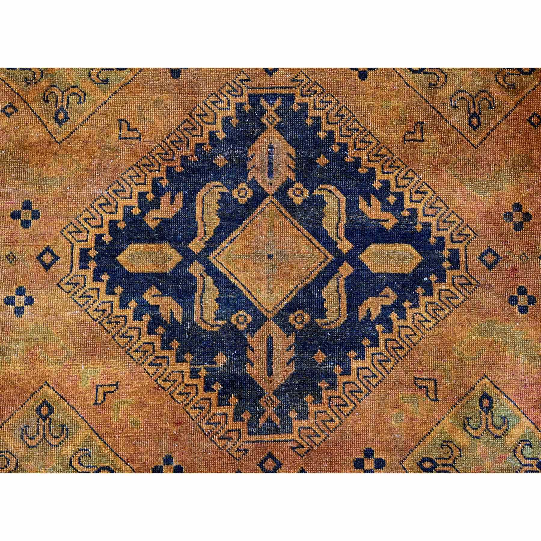 8'x9'5" Honey Brown, Overdyed Kazak with Geometric Medallions Design, Hand Knotted, 100% Wool, Oriental Rug Sh20014