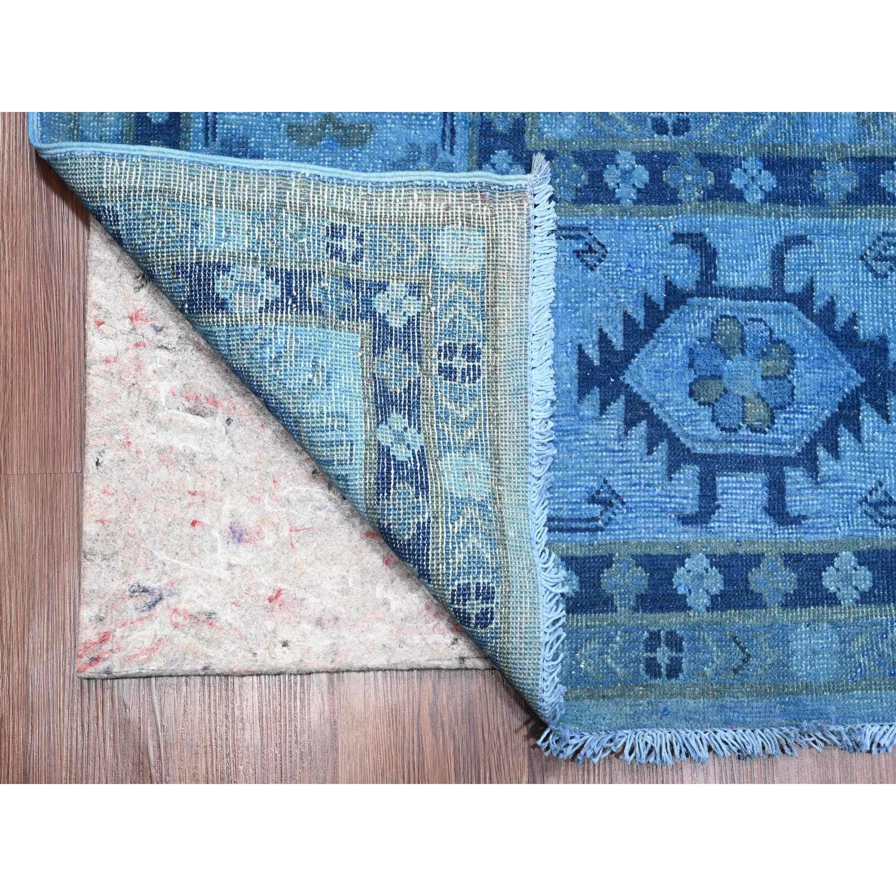 8'8"x11'9" Bayern Blue, Hand Knotted, Overdyed Kazak with Geometric Medallions Design, 100% Wool, Oriental Rug Sh20015