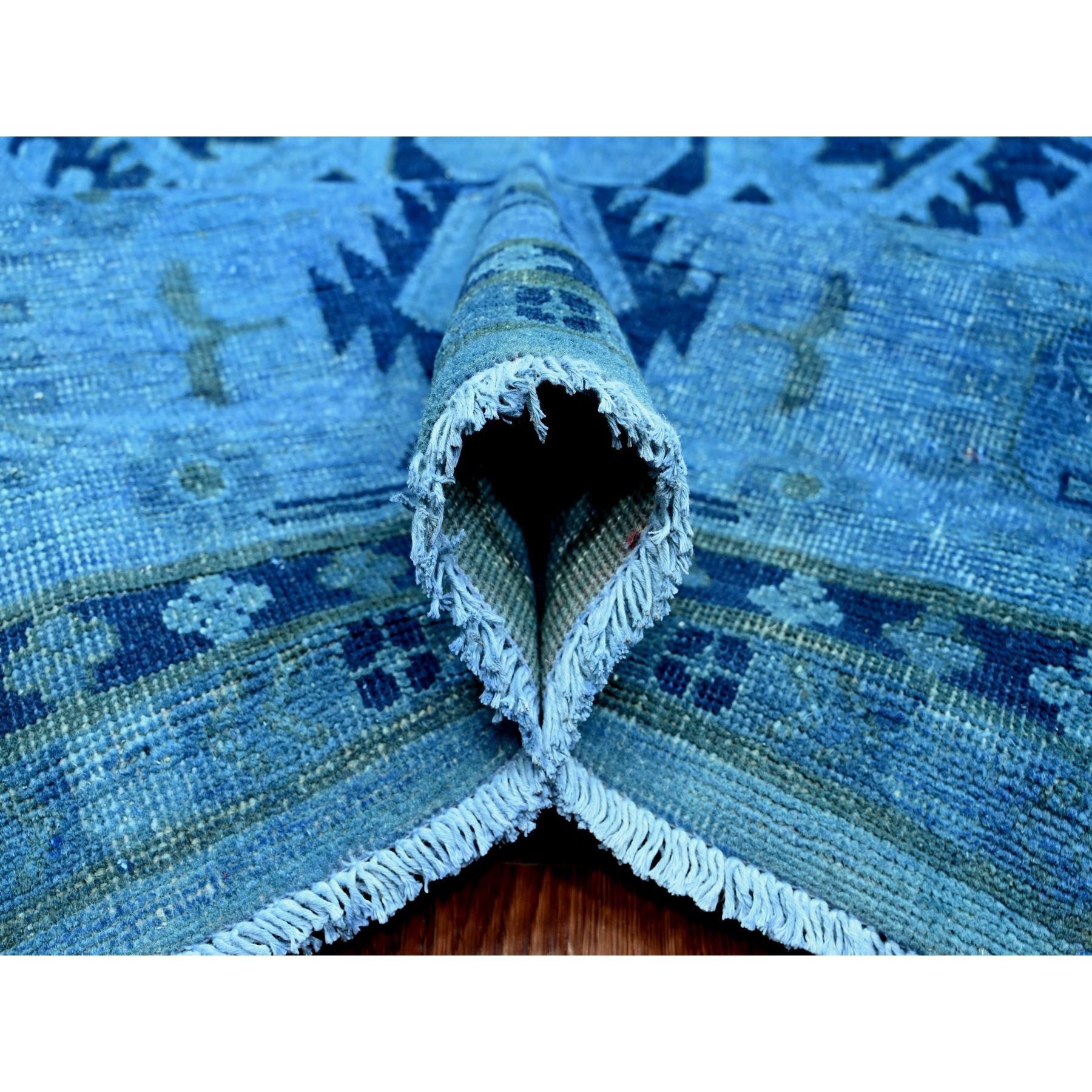 8'8"x11'9" Bayern Blue, Hand Knotted, Overdyed Kazak with Geometric Medallions Design, 100% Wool, Oriental Rug Sh20015