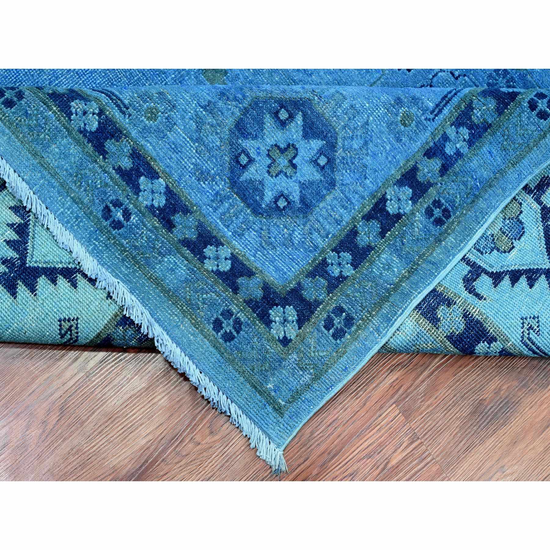 8'8"x11'9" Bayern Blue, Hand Knotted, Overdyed Kazak with Geometric Medallions Design, 100% Wool, Oriental Rug Sh20015