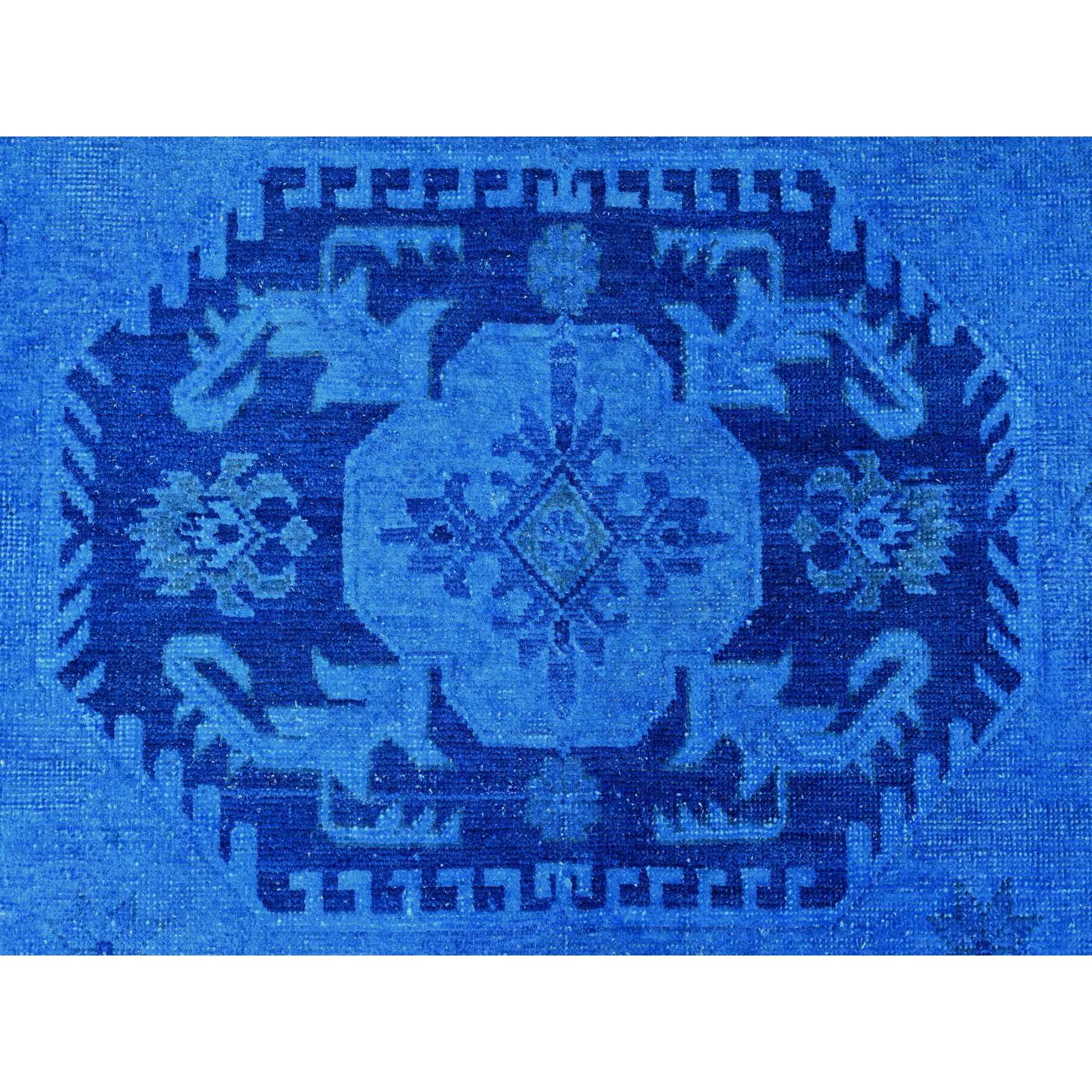 8'8"x11'9" Bayern Blue, Hand Knotted, Overdyed Kazak with Geometric Medallions Design, 100% Wool, Oriental Rug Sh20015