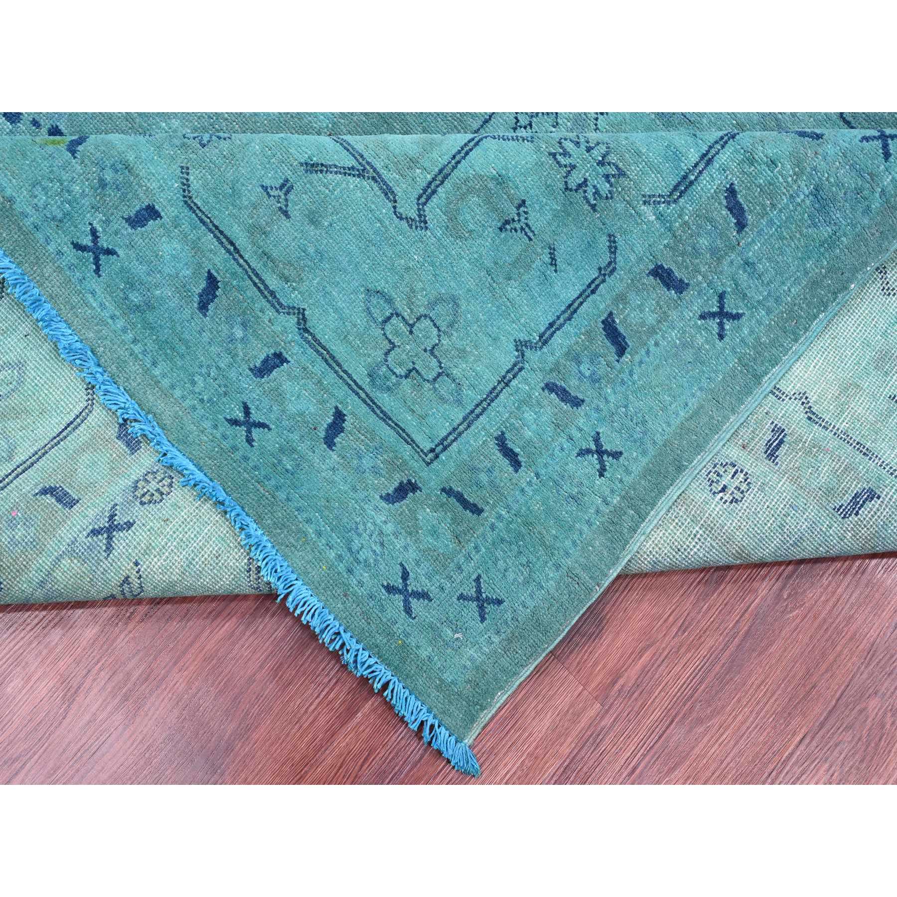 8'9"x11'7" Teal, Overdyed Kazak with All Over Design, Hand Knotted, 100% Wool, Oriental Rug Sh20016