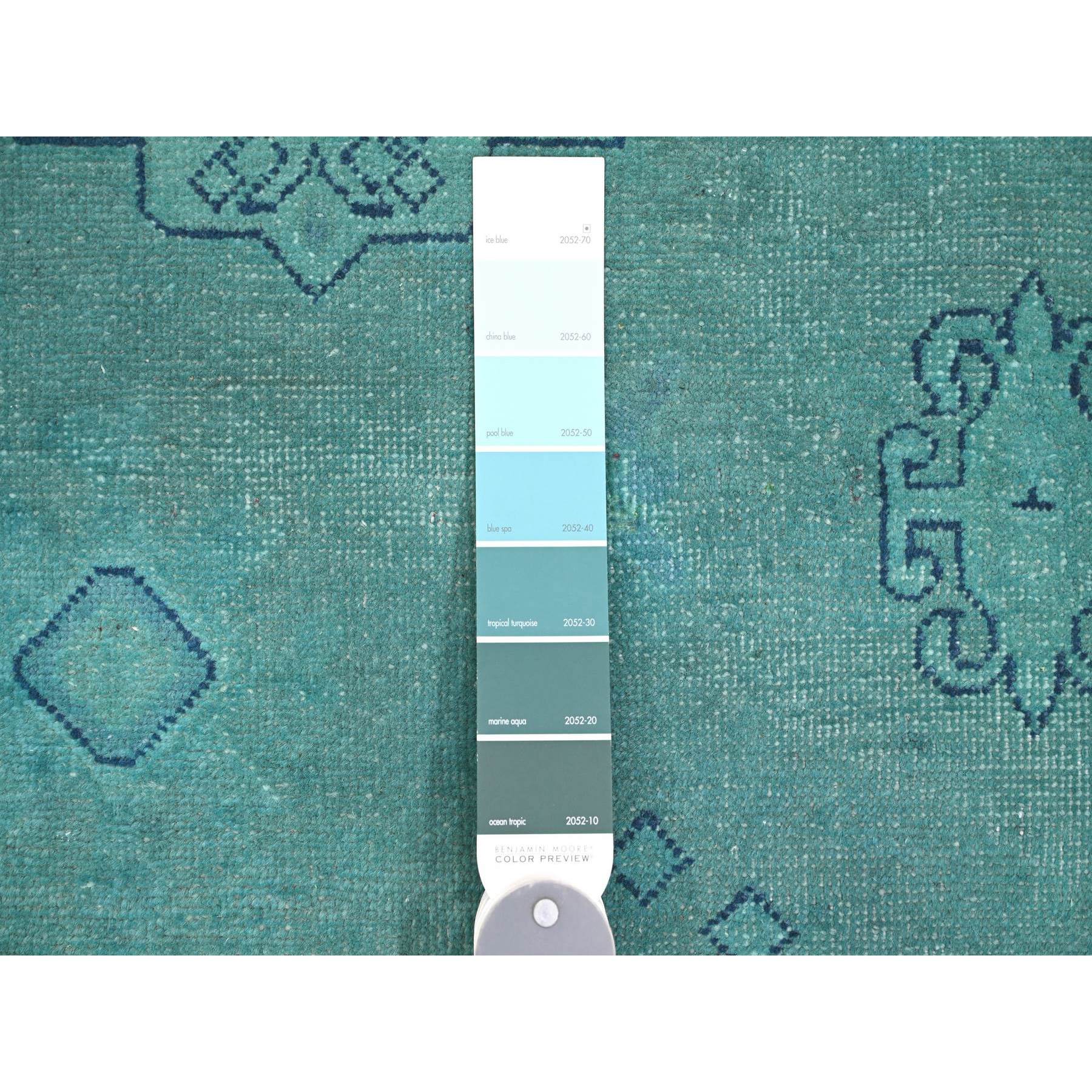 8'9"x11'7" Teal, Overdyed Kazak with All Over Design, Hand Knotted, 100% Wool, Oriental Rug Sh20016