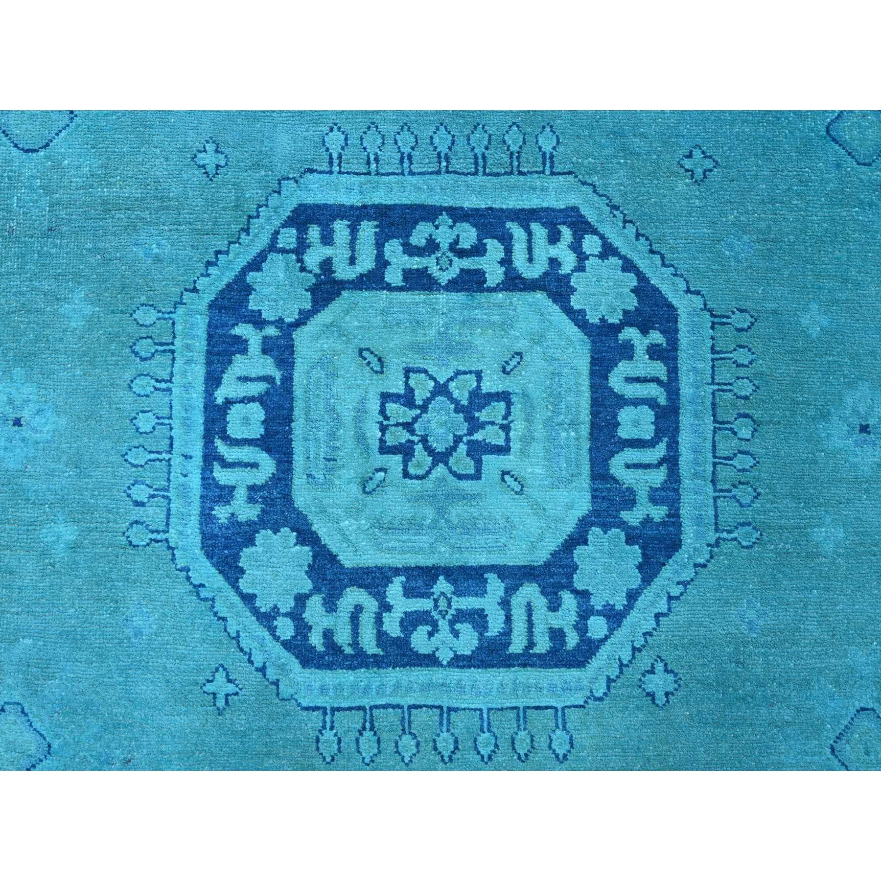 8'9"x11'7" Teal, Overdyed Kazak with All Over Design, Hand Knotted, 100% Wool, Oriental Rug Sh20016