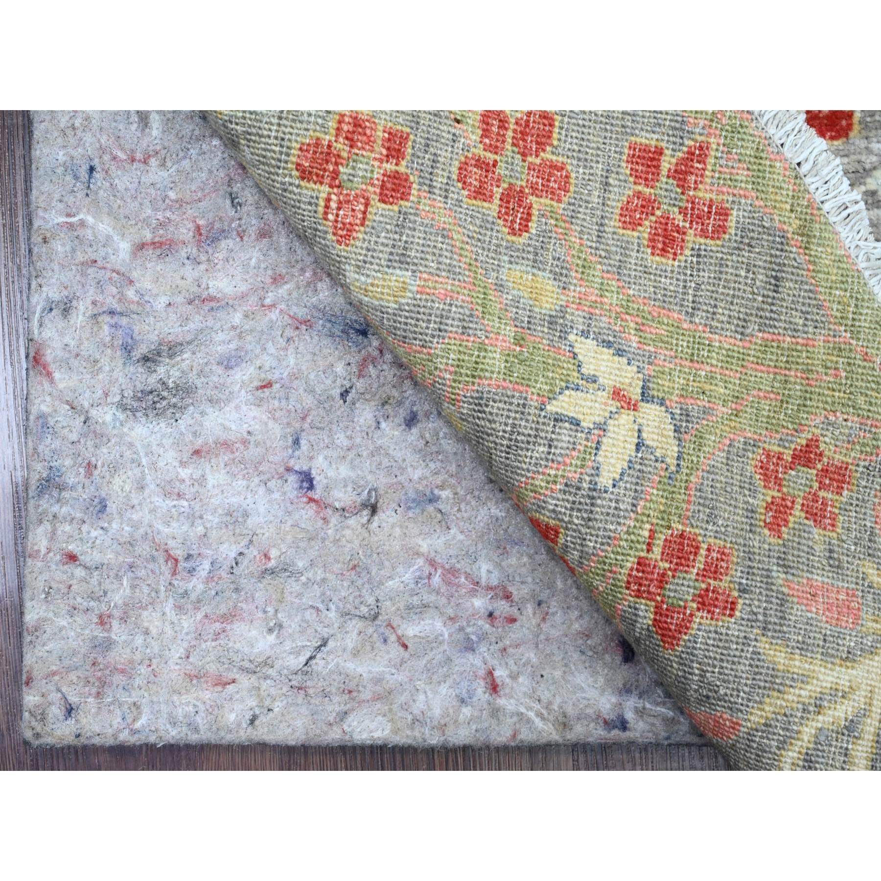7'9"x7'9" Spanish Gray, Afghan Peshawar with Birds of Paradise Design, Hand Knotted, Soft Wool, Vegetable Dyes, Round, Oriental Rug Sh20017