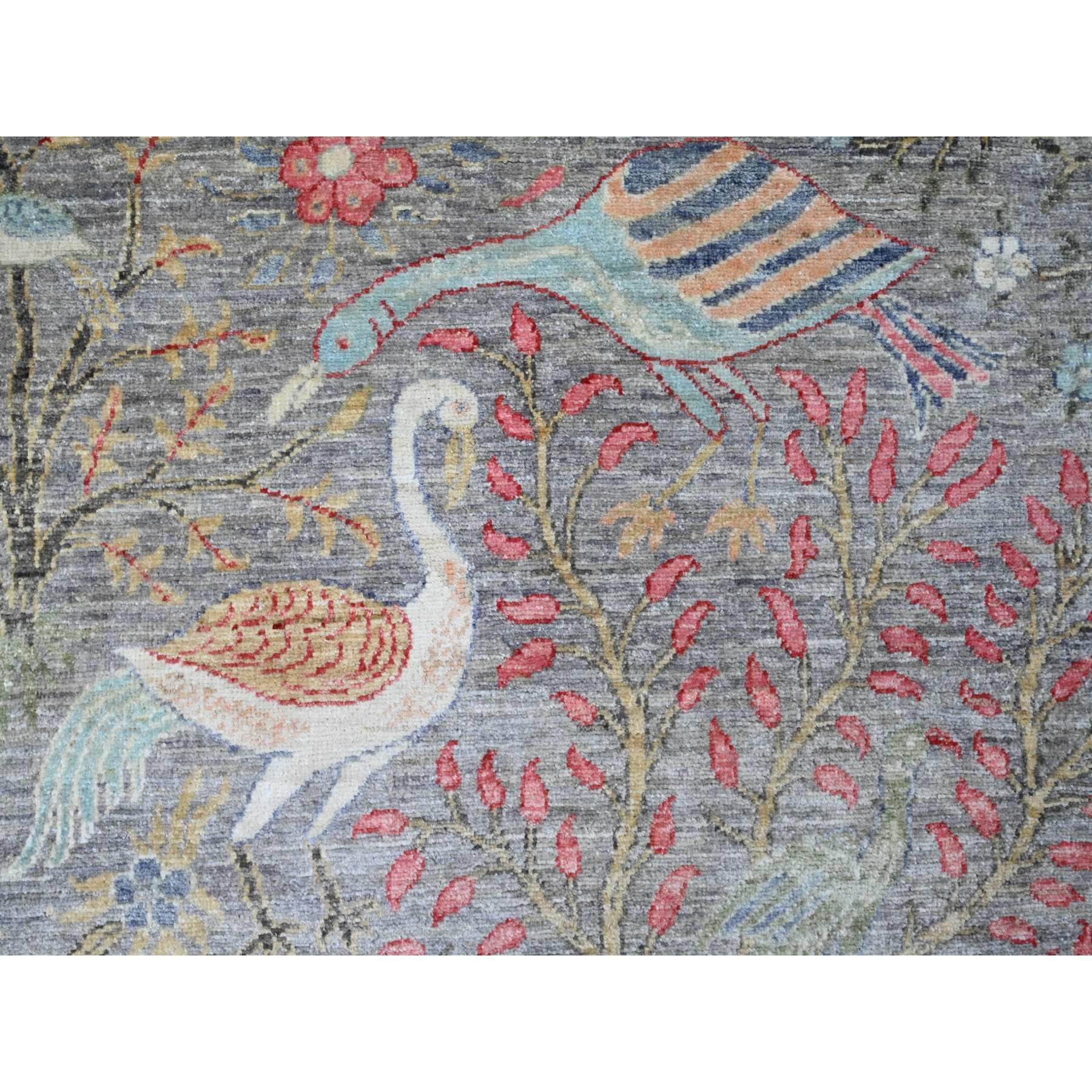 7'9"x7'9" Spanish Gray, Afghan Peshawar with Birds of Paradise Design, Hand Knotted, Soft Wool, Vegetable Dyes, Round, Oriental Rug Sh20017