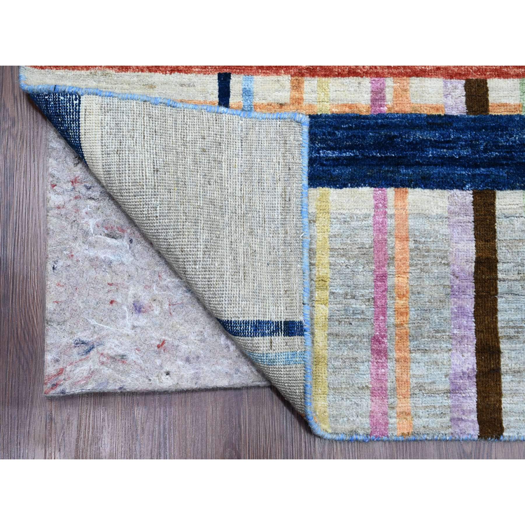 7'10"x9'9" Spanish Gray, Bauhaus Inspired Criss Cross Colorful Line Design, Hand Knotted, Soft and Velvety Wool, Oriental Rug Sh20019
