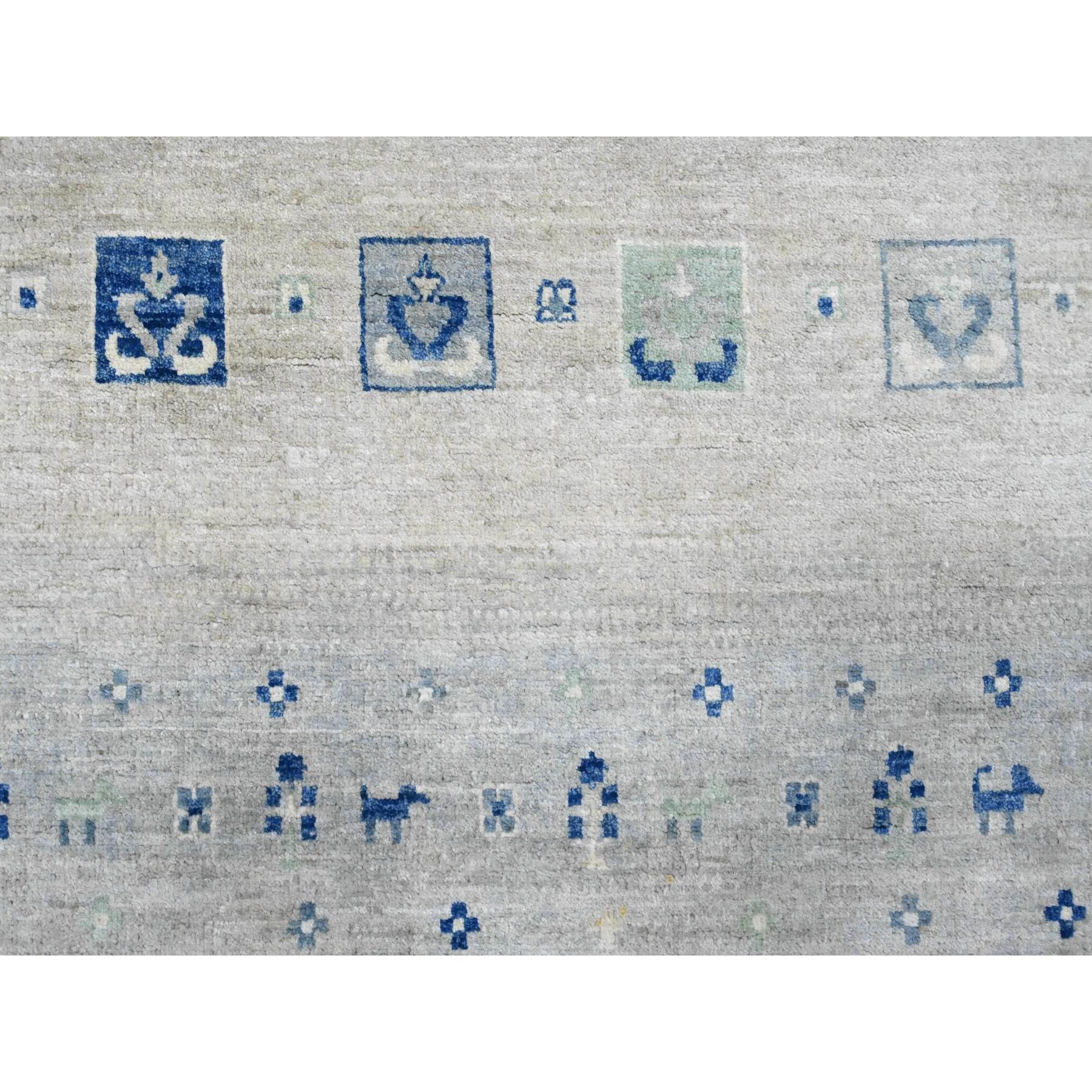 8'3"x9'7" Chiffon White, Fine Kashkuli Gabbeh with Small Animal Figurines, Soft Wool, Hand Knotted, Vegetable Dyes, Oriental Rug Sh20020