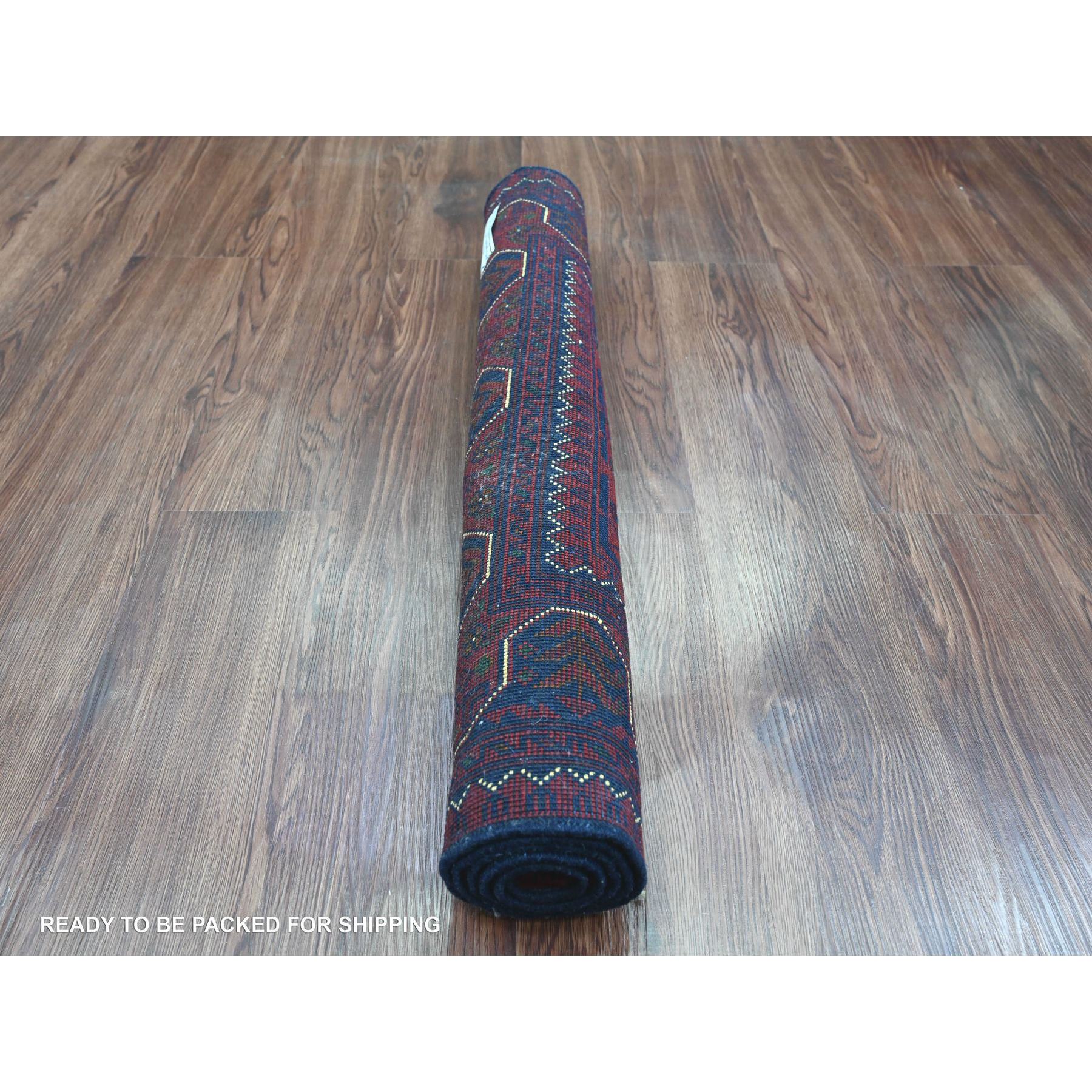 2'8"x4'2" Deep and Saturated Red, Afghan Khamyab with Geometric Design, Extra Soft Wool, Hand Knotted, Mat, Oriental Rug Sh20022