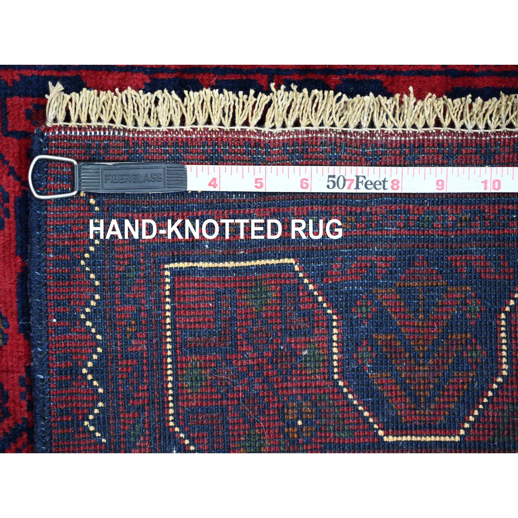 2'8"x4'2" Deep and Saturated Red, Afghan Khamyab with Geometric Design, Extra Soft Wool, Hand Knotted, Mat, Oriental Rug Sh20022