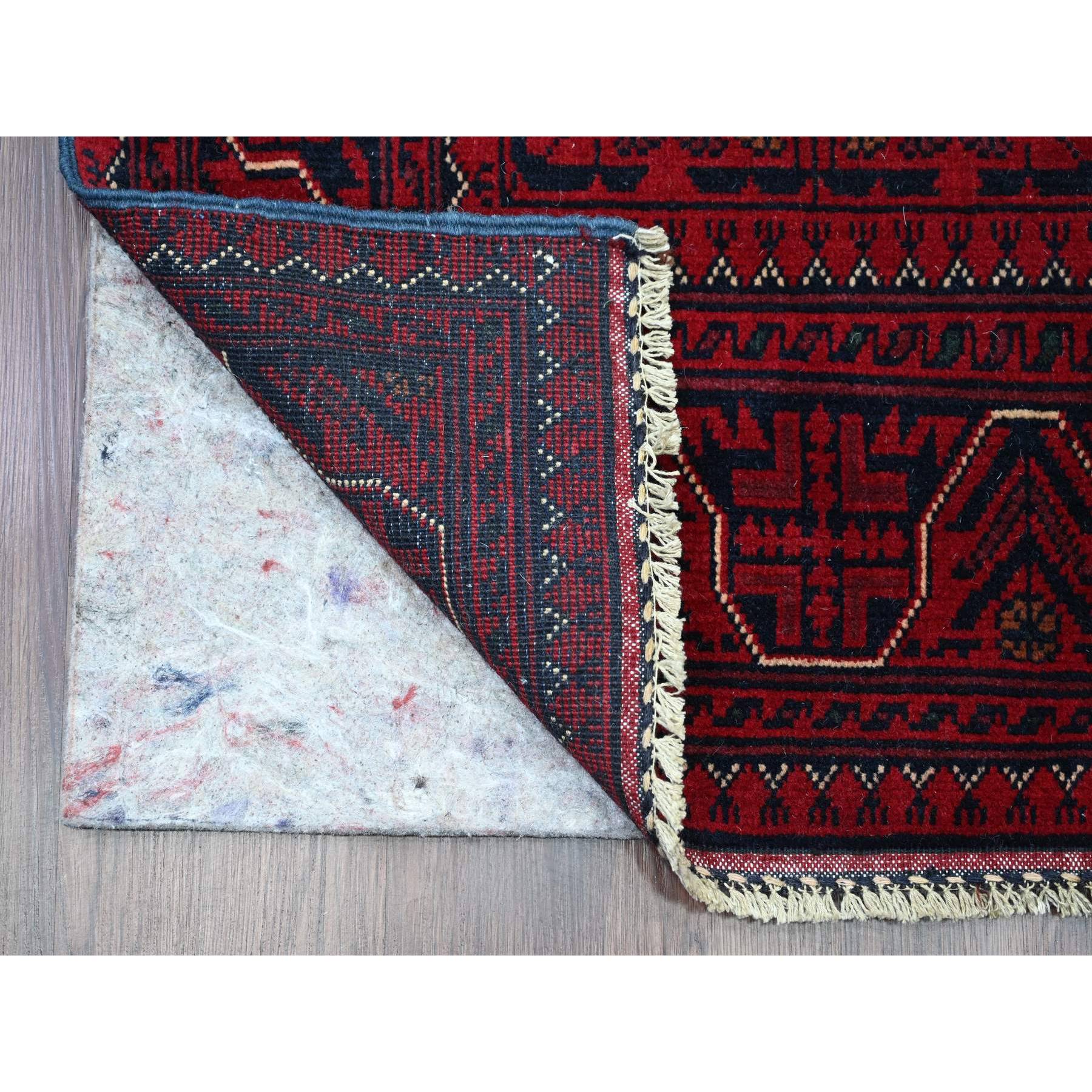 2'5"x19'2" Deep and Saturated Red, Afghan Khamyab with Repetitive Star Medallion Design, Soft Wool, Hand Knotted, XL Runner, Oriental Rug Sh20023