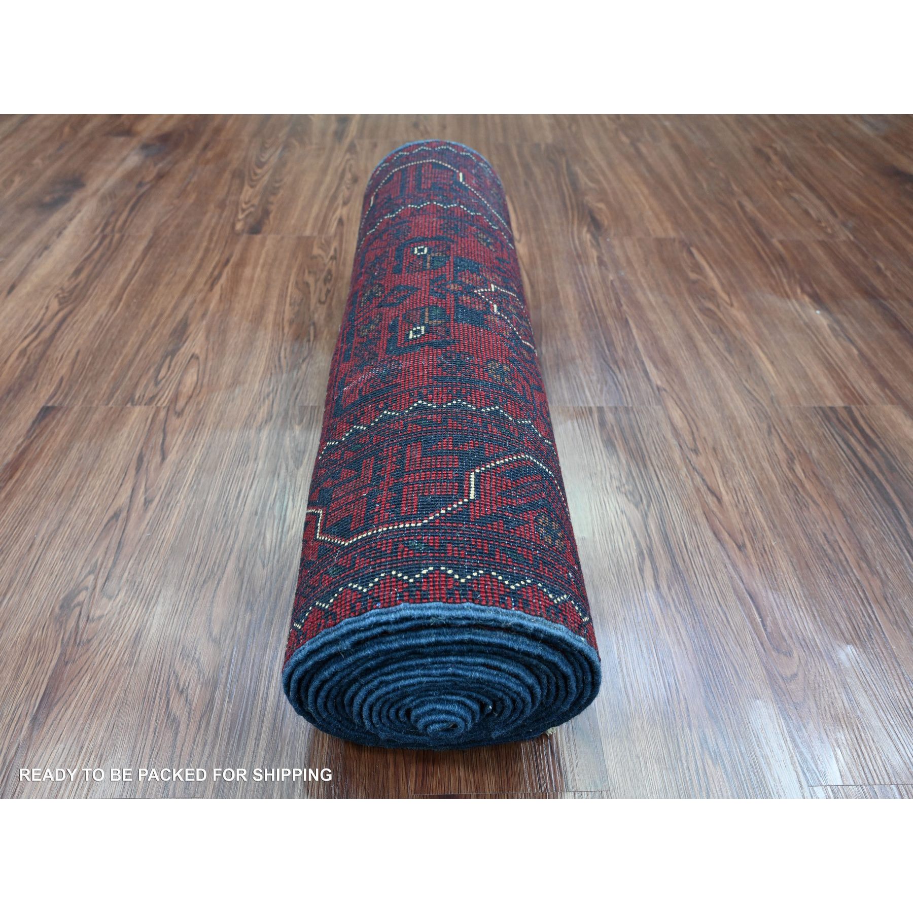 2'5"x19'2" Deep and Saturated Red, Afghan Khamyab with Repetitive Star Medallion Design, Soft Wool, Hand Knotted, XL Runner, Oriental Rug Sh20023