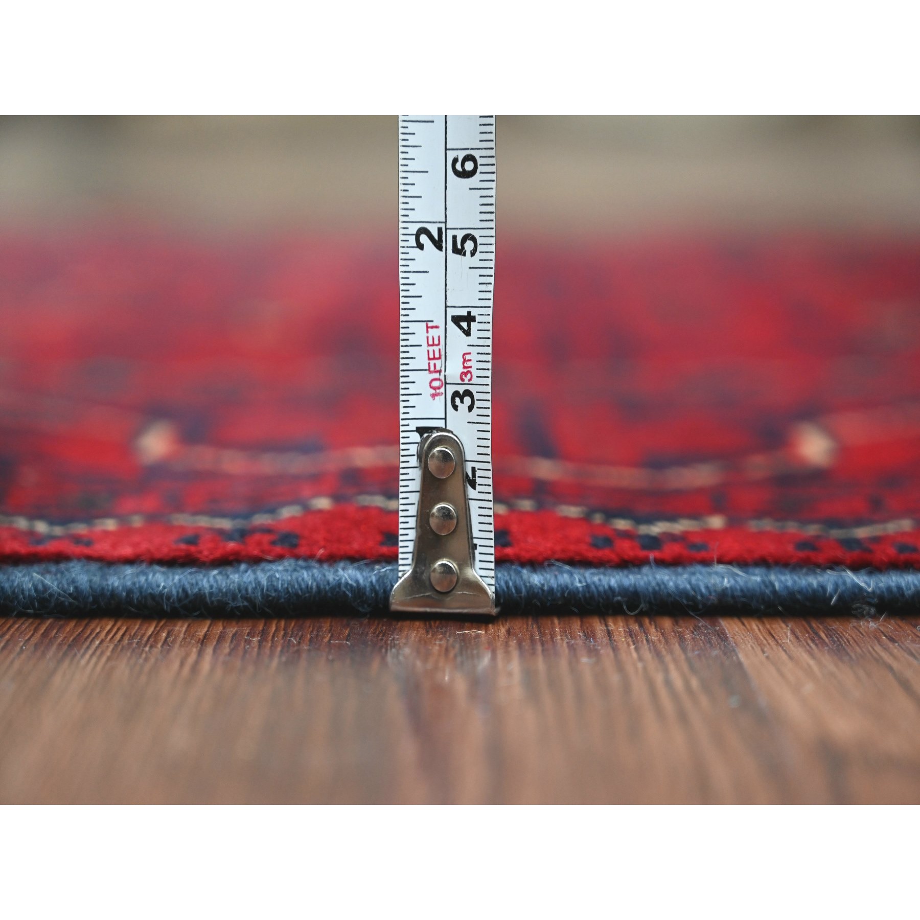 2'5"x19'2" Deep and Saturated Red, Afghan Khamyab with Repetitive Star Medallion Design, Soft Wool, Hand Knotted, XL Runner, Oriental Rug Sh20023